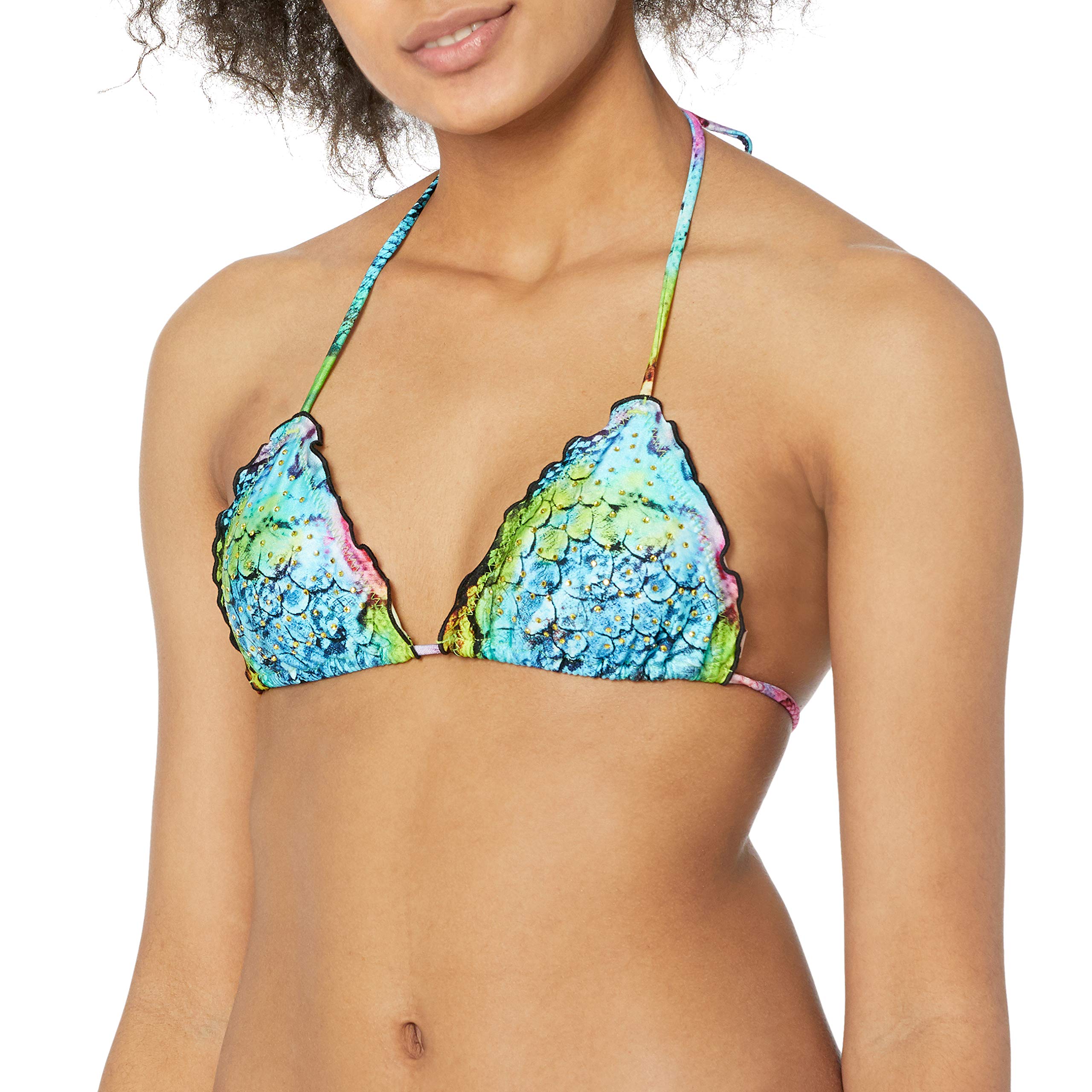 Luli Fama Women's Sea Salt Angel Crystallized Wavey Triangle Bikini Top - Sexy Swimwear for Beach Vacation & Pool Party