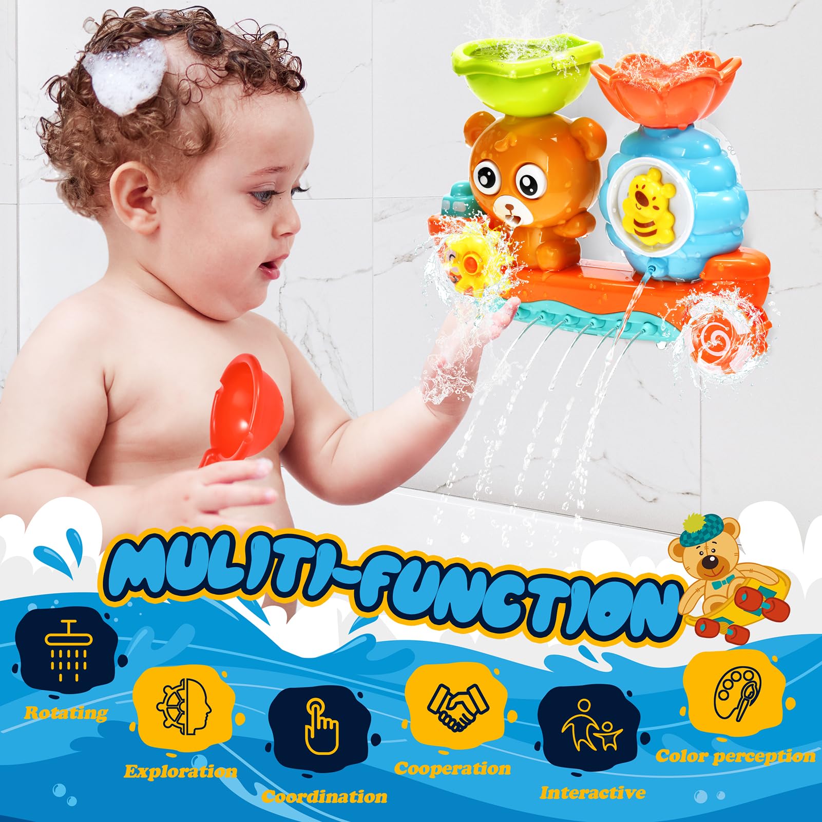 Best Bath Toys for Toddlers 1-5 Years - Waterproof Baby Bathtub Toys for Boys & Girls - Sensory Bath Time Fun for 6-18 Months - Perfect Gift for Birthdays & Holidays - Great for Splashing, Learning & Developing Motor Skills