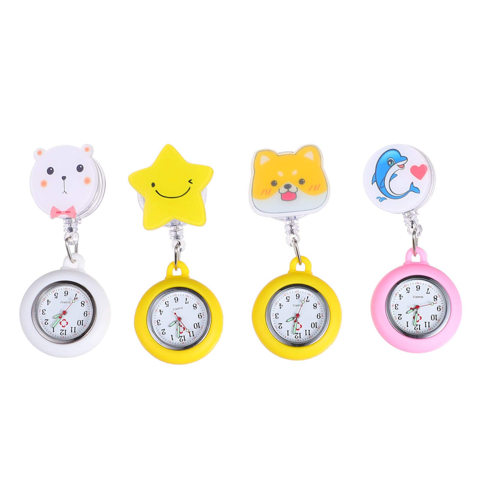 NICERIO Nurse Fob Watch - Retractable Clip-On Pocket Watch with Second Hand (4-Pack) - Ideal for Nurses, Medical Students & Healthcare Professionals