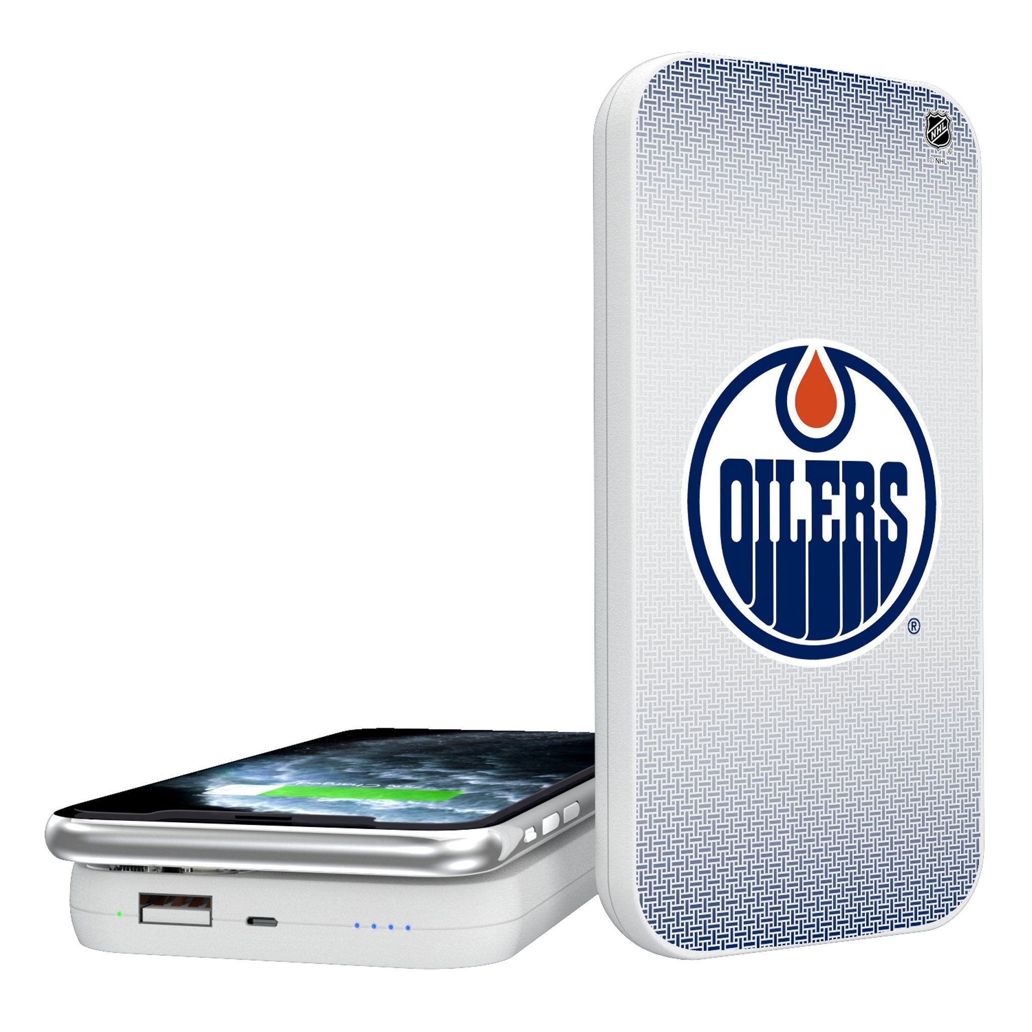 Edmonton Oilers Linen 5000mAh Portable Wireless Charger - Fast Charging Power Bank for iPhone, Samsung & AirPods - Perfect for Travel, Office & Home Use