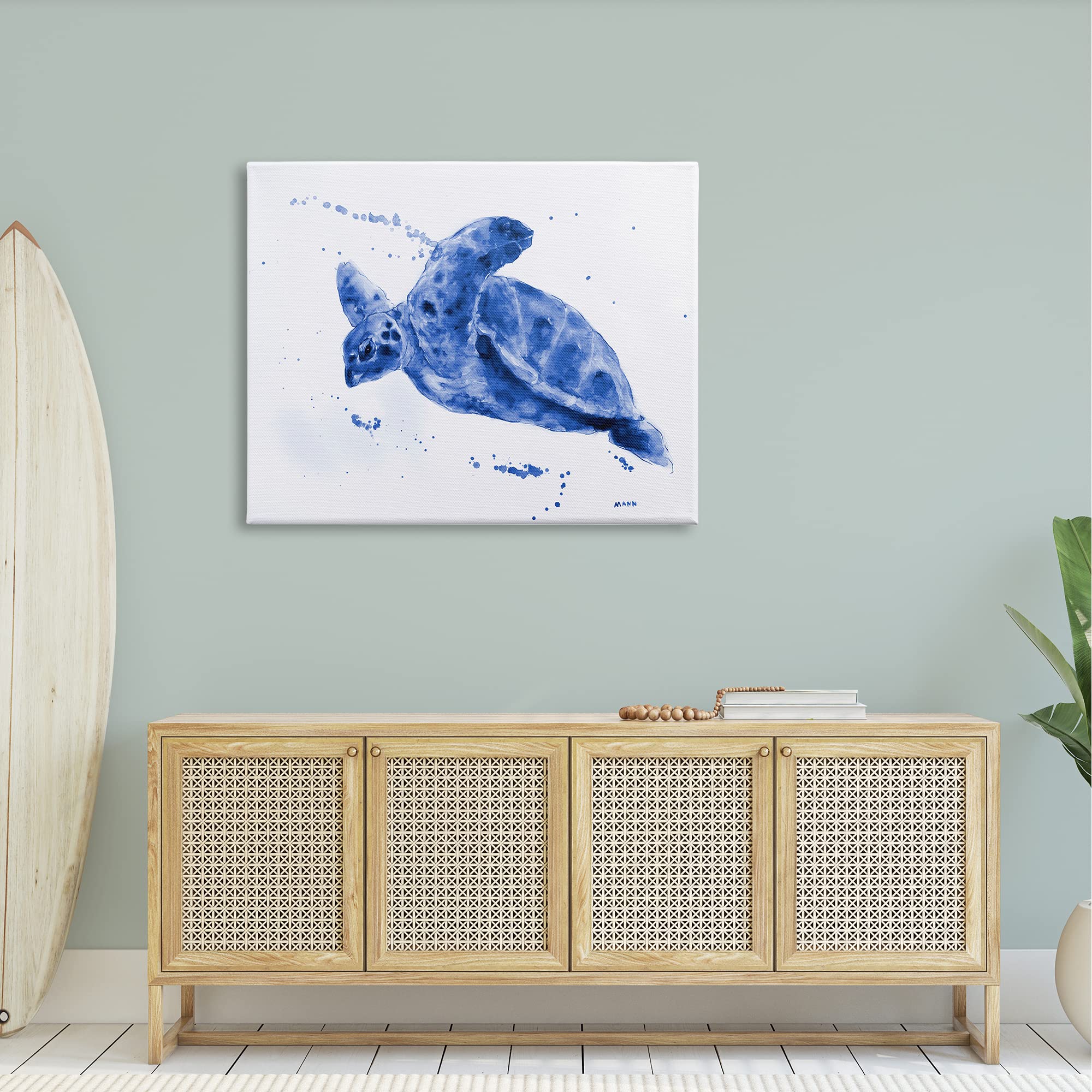Stupell Industries Blue Sea Turtle Splashing Water Bubbles Wall Art - Coastal Decor by Patti Mann - Perfect for Beach House, Bathroom, or Nursery Decor