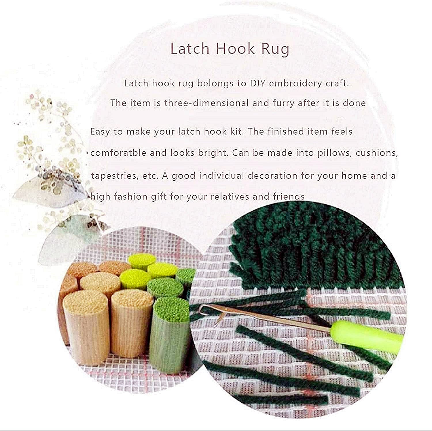 Round Latch Hook Rug Kit for Adults Beginners - DIY Needle Crochet Yarn Embroidery Carpet Kit with Hook Tools, 45x45cm White Elephant Design - Perfect for Home Decor, Christmas Gifts & Cozy Living Room Accents (ZD164)