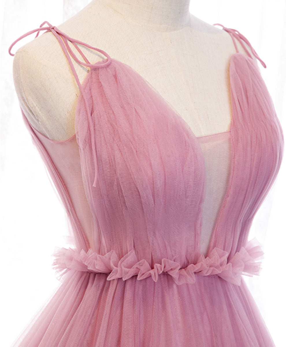 Elegant Pink V-Neck Long Prom Dress - A-Line Formal Evening Gown for Women | Perfect for Homecoming, Prom Night & Special Occasions