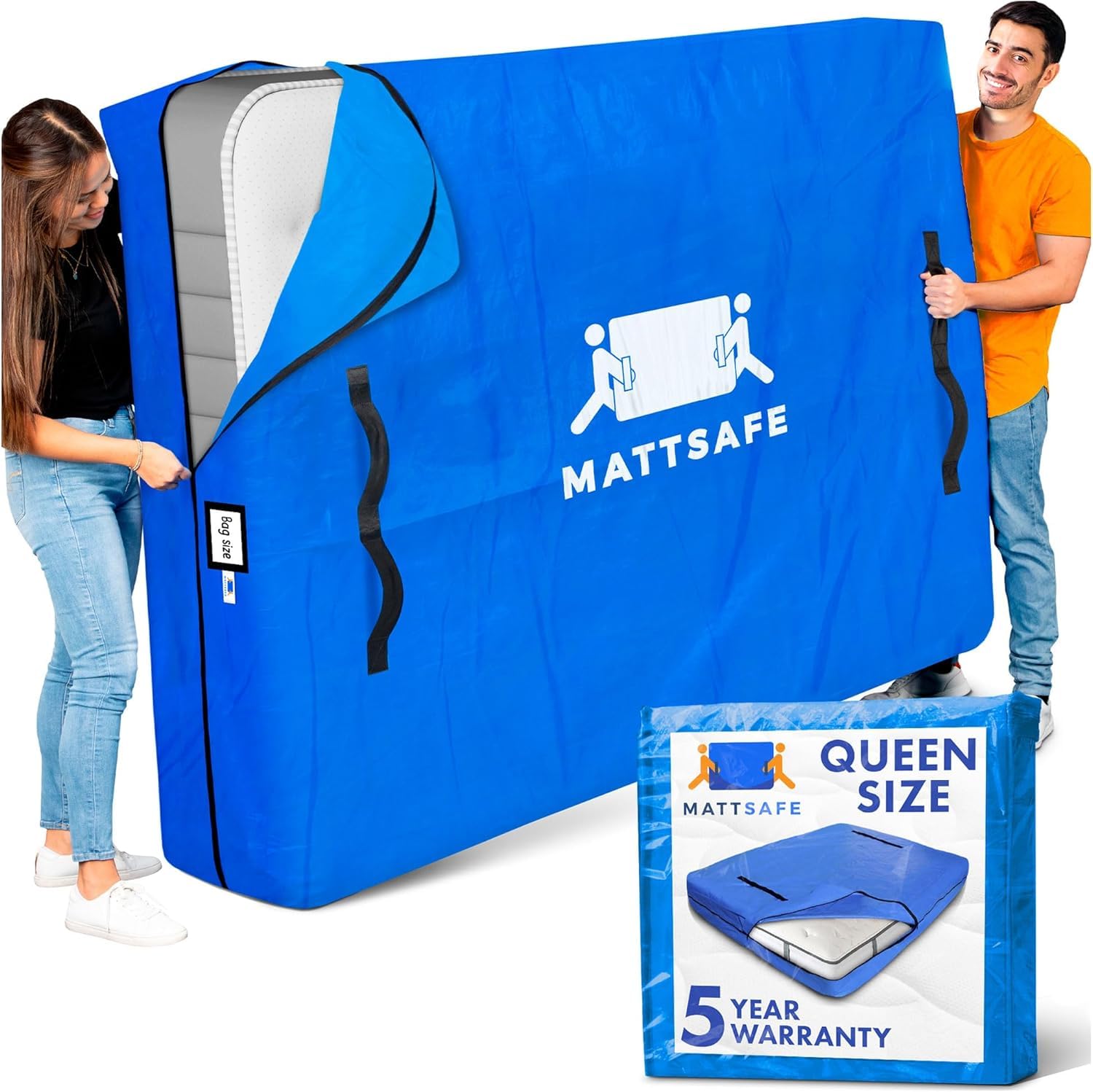 Nordic Elk Heavy Duty Queen Mattress Bags for Moving & Storage - 8 Sturdy Handles, Strong Zipper, Protective Cover | Essential Packing Supplies for Home Relocation, Dorm Move-In, and Long-Term Storage