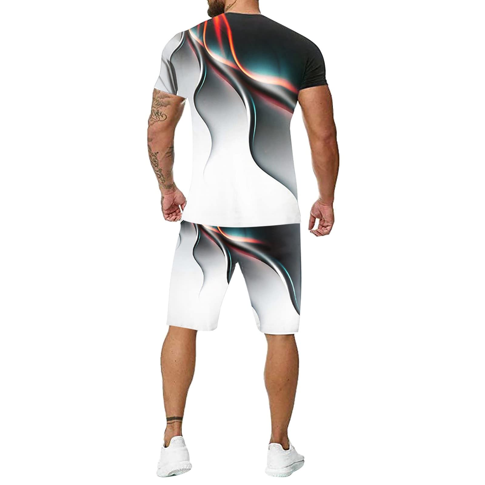 **Men's 3D Printed Running Suit - Breathable 2-Piece Fitness Outfit for Summer Sports & Outdoor Activities (Red, XXL) - Perfect for Jogging, Gym Workouts & Casual Wear**