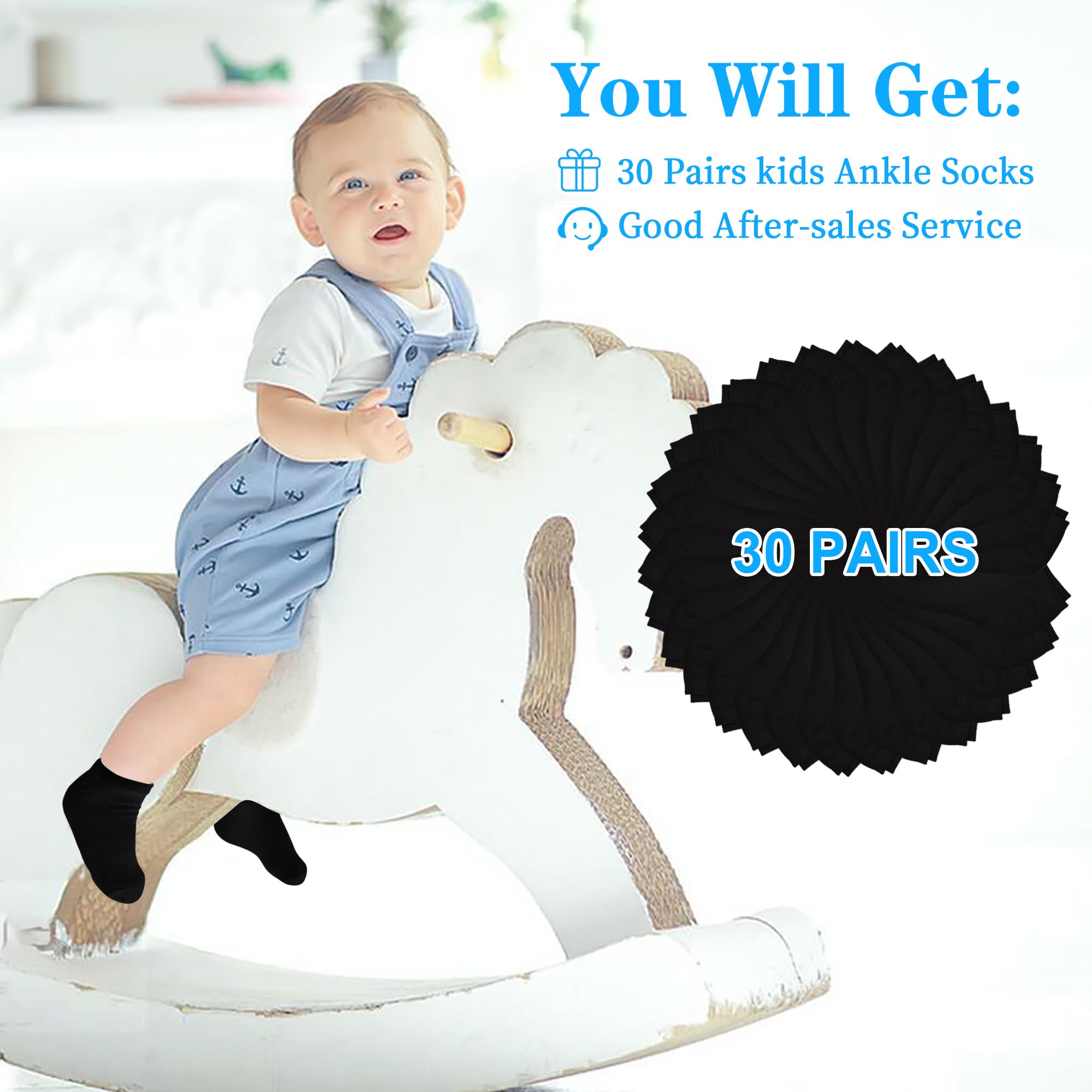 30 Pairs Toddler Socks for Boys & Girls 1-14 Years - Soft No Show Ankle Socks Set - Perfect for School, Play & Everyday Comfort