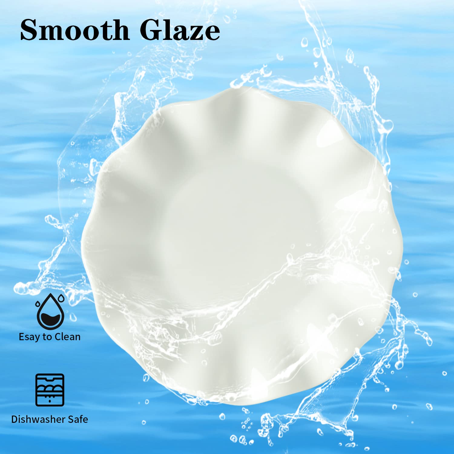 6 Inch Porcelain Appetizer Plates Set of 18 - Small Dinner Plates & Dessert Salad Dishes with White Wave Rim - Microwave, Oven & Dishwasher Safe - Perfect for Cake, Snack, Ice Cream, Waffles, Parties & Home Entertaining