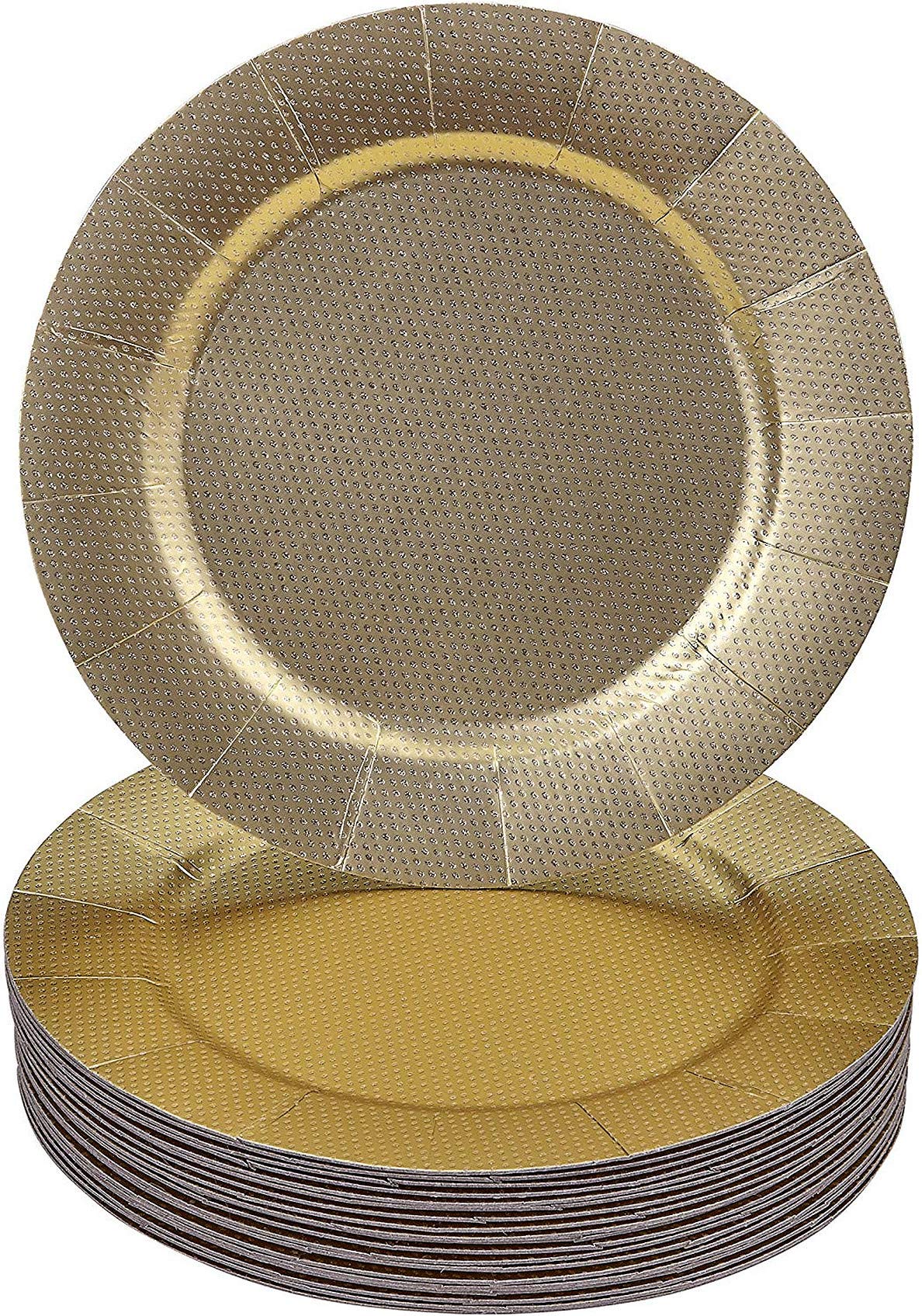 Premium Gold Disposable Charger Plates - Elegant Glitz Design - 13 Inch Heavy Duty Cardstock - 120 Pack for Weddings, Parties & Formal Events