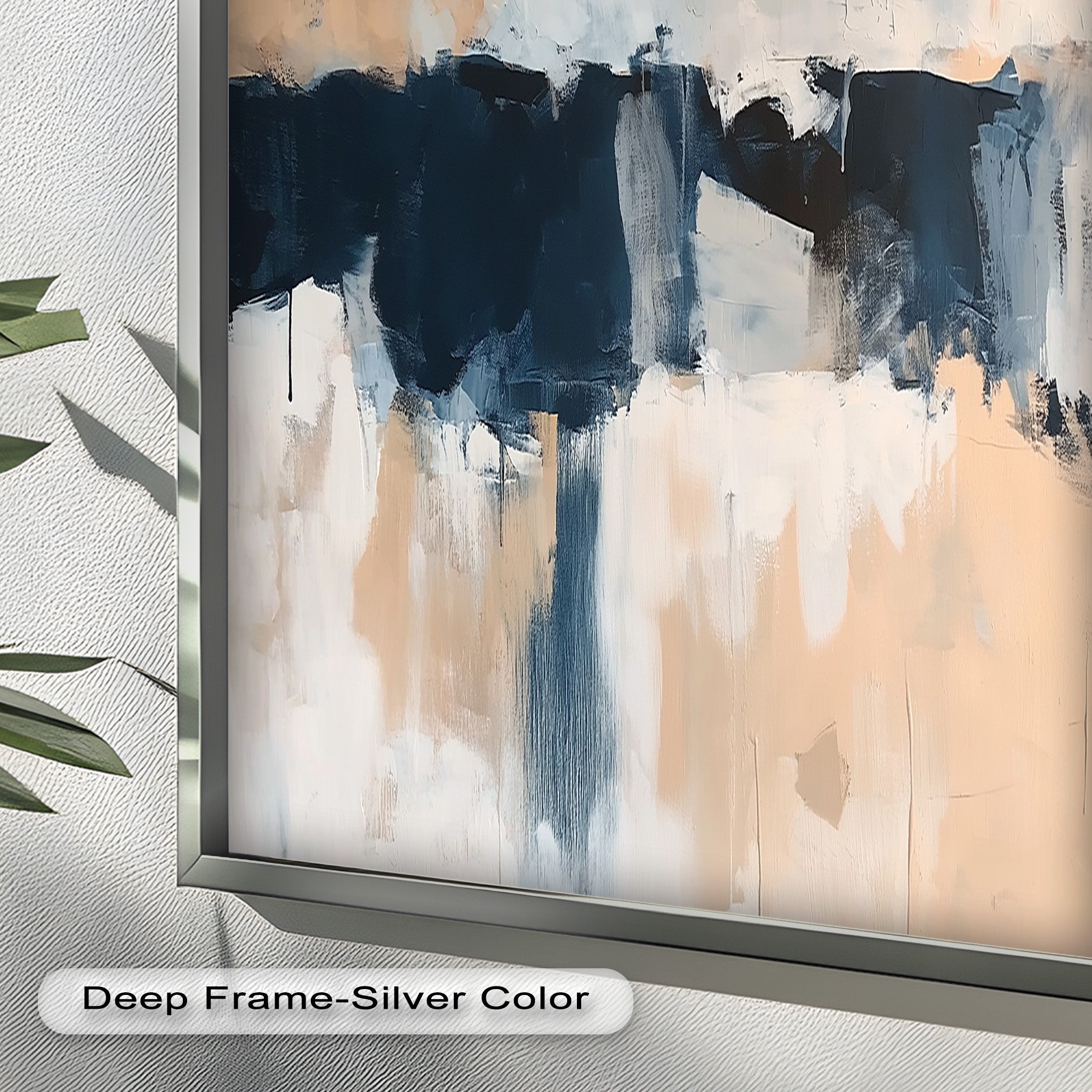 Coastal Horizon - Neutral Navy Abstract Oil Painting on Canvas | Modern Wall Art for Living Room, Bedroom & Office Decor