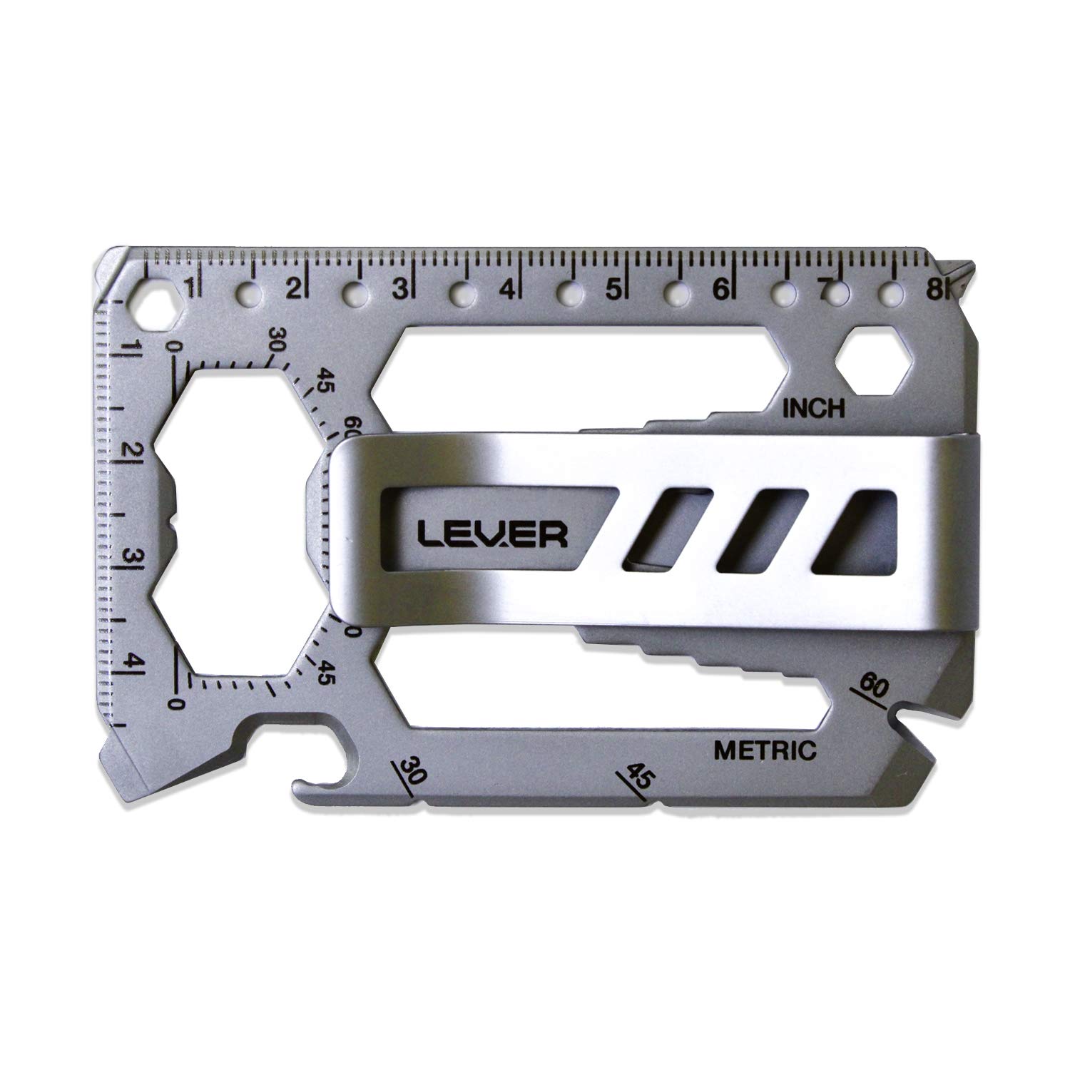 40 in 1 Multitool Credit Card with Money Clip - Personalized Engraved Stainless Steel Tool Card for EDC, Camping & Survival - Custom Gift by Lever Gear (Silver)