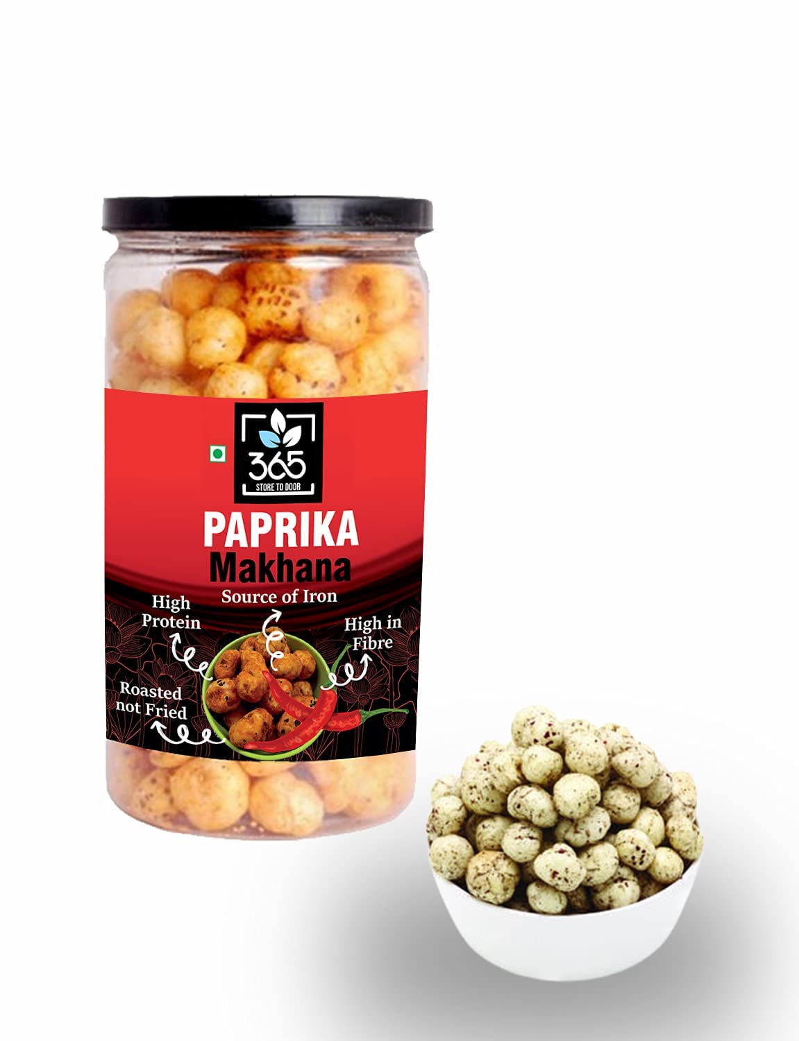365 Store to Door Roasted Makhana – Paprika Flavor, 225g | High Protein & Fiber Fox Nuts | Gluten Free, Trans Fat Free Healthy Snack for Kids & Adults | Perfect for On-the-Go, Office, Movie Nights & Weight Management