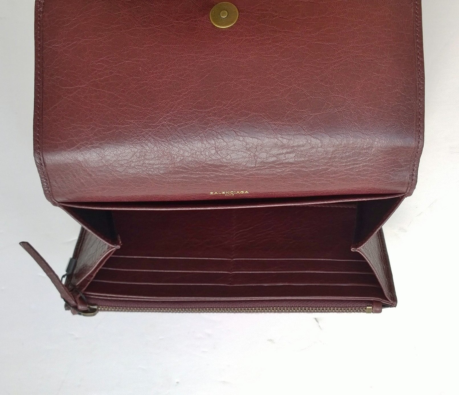 Balenciaga Burgundy Leather Moto City Classic Wallet for Men - Luxury Slim Bifold Credit Card Holder with RFID Protection - Perfect for Everyday Use, Travel & Gifts