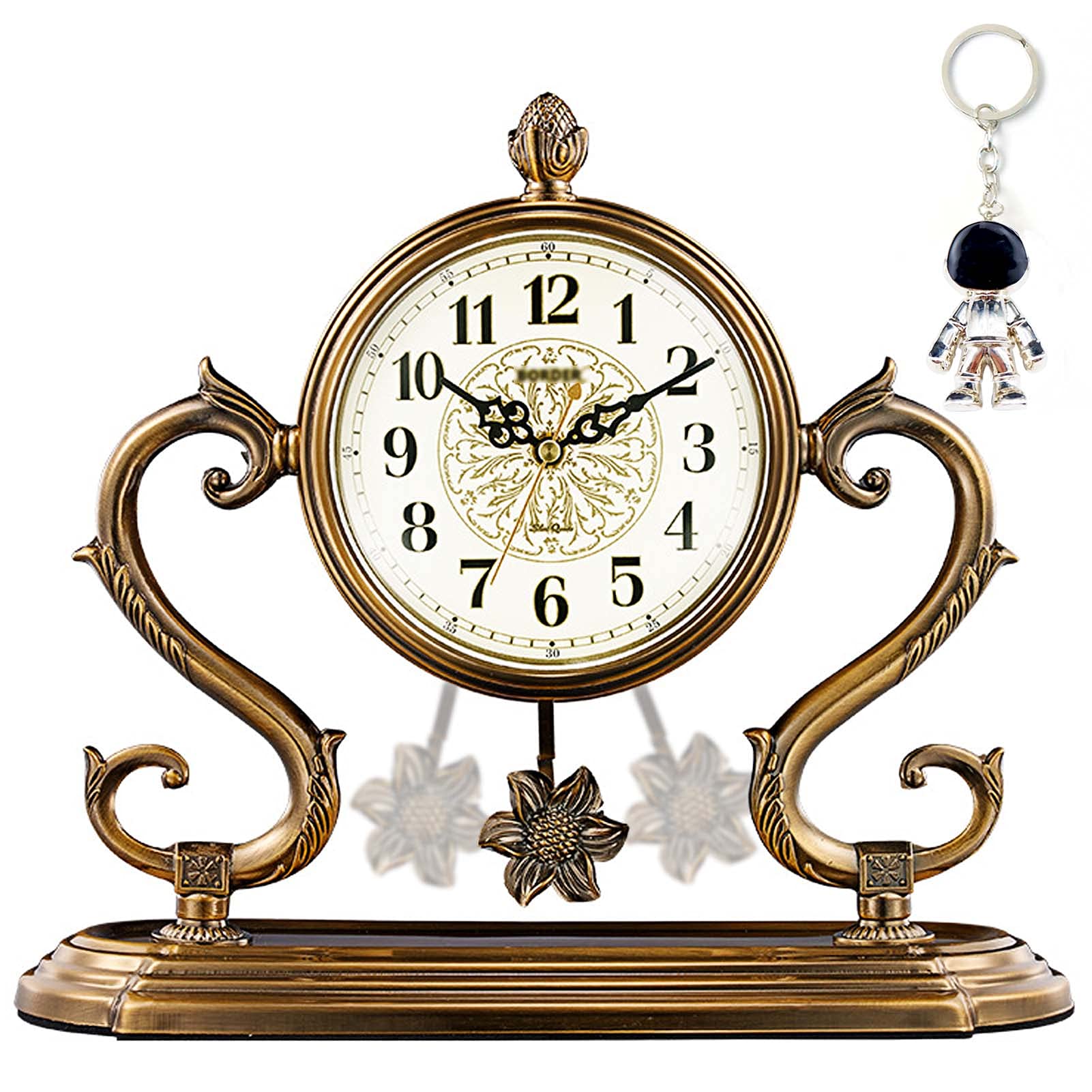 Vintage Rustic Metal Pendulum Desk Clock - Battery Operated Mantel Clock for Living Room, Fireplace, Tabletop & Shelf Decor - Perfect for Farmhouse, Office, Bedroom and Gift Giving