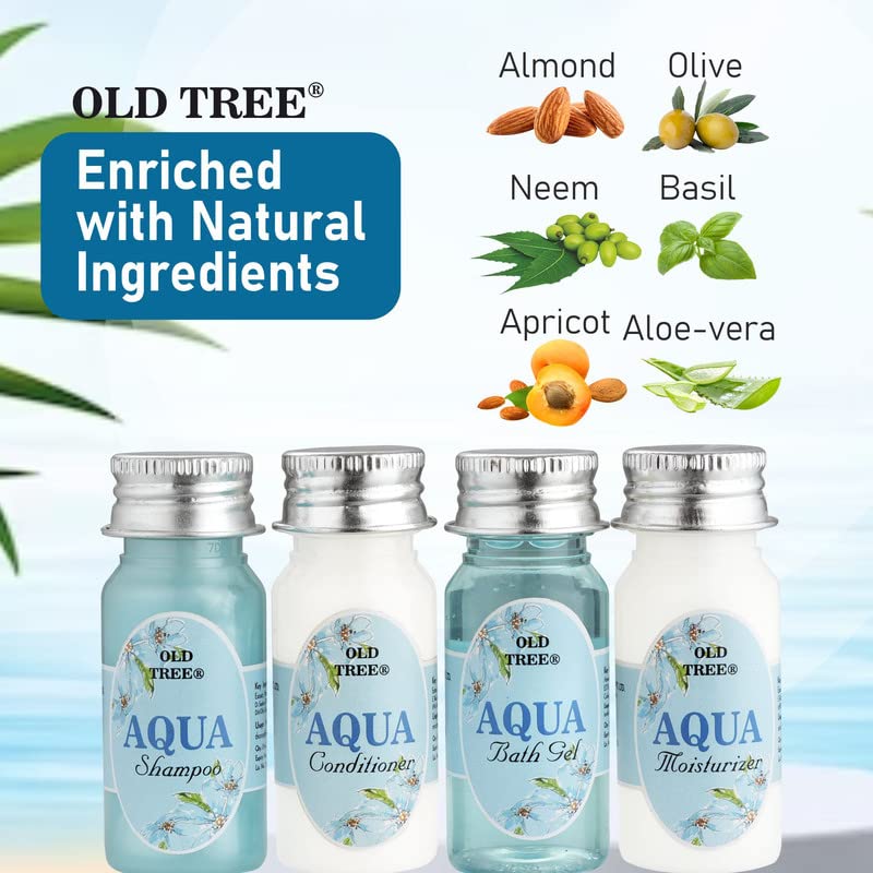 Old Tree Aqua Body Care Travel Kit 35ml (12-48 Pcs Set) | Shampoo, Conditioner, Shower Gel & Moisturizer for Men & Women | Travel-Size Toiletries | Perfect for Hotels, Gyms, Camping & Air Travel | Vegan & Cruelty-Free