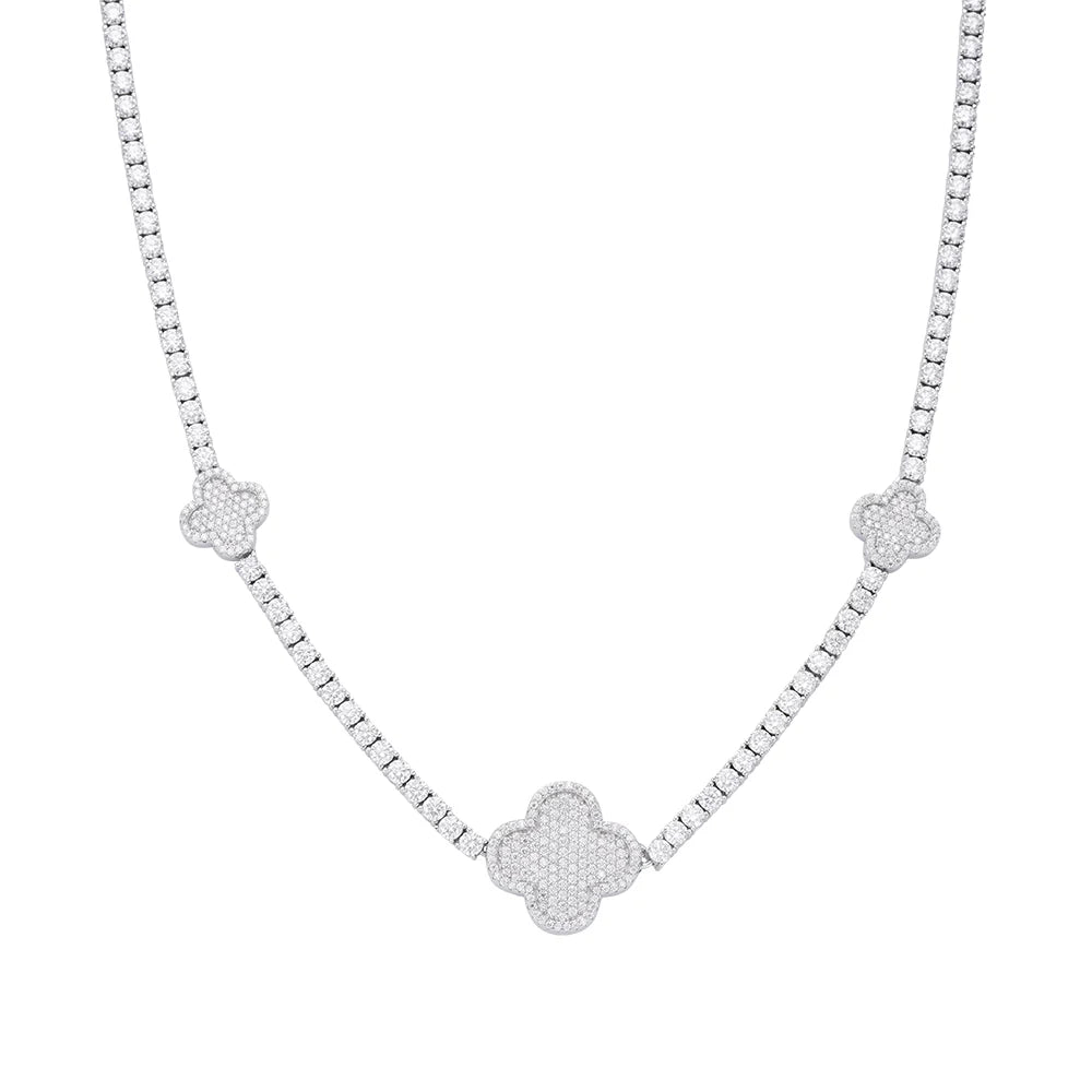 Moissanite Tennis Clover Necklace for Women - 925 Sterling Silver Elegant Jewelry Gift for Anniversary, Valentine's Day & Special Occasions