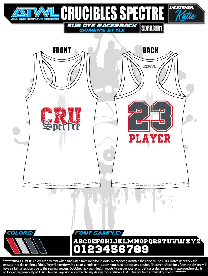 Spectre Crucibles Sublimation Dye Women's Racerback Tank Top - Gym Workout, Yoga & Running Activewear