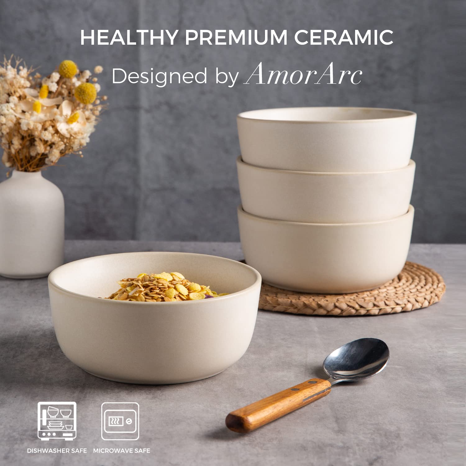 AmorArc 12-Piece Ceramic Dinnerware Set - Round Plates & Bowls for 4, Microwave & Dishwasher Safe, Durable Porcelain Tableware | Perfect for Family Dinners, Parties, and Everyday Use