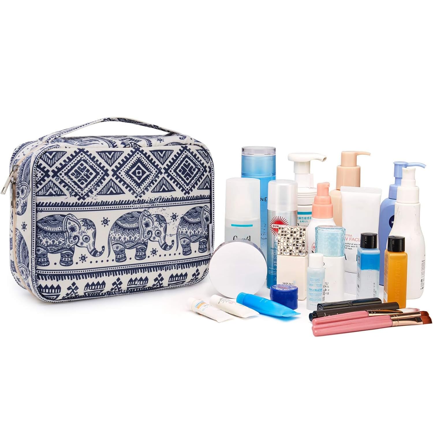 Waterproof Hanging Toiletry Bag for Women - Travel Cosmetic Organizer with Elephant Design | Perfect for Camping, Gym & Vacation Essentials Storage