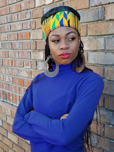 Handmade Gye Nyame Kente African Hat - Authentic Ghanaian Tribal Headwear for Men & Women | Perfect for Cultural Events, Weddings & Fashion Statements (DPH344W)