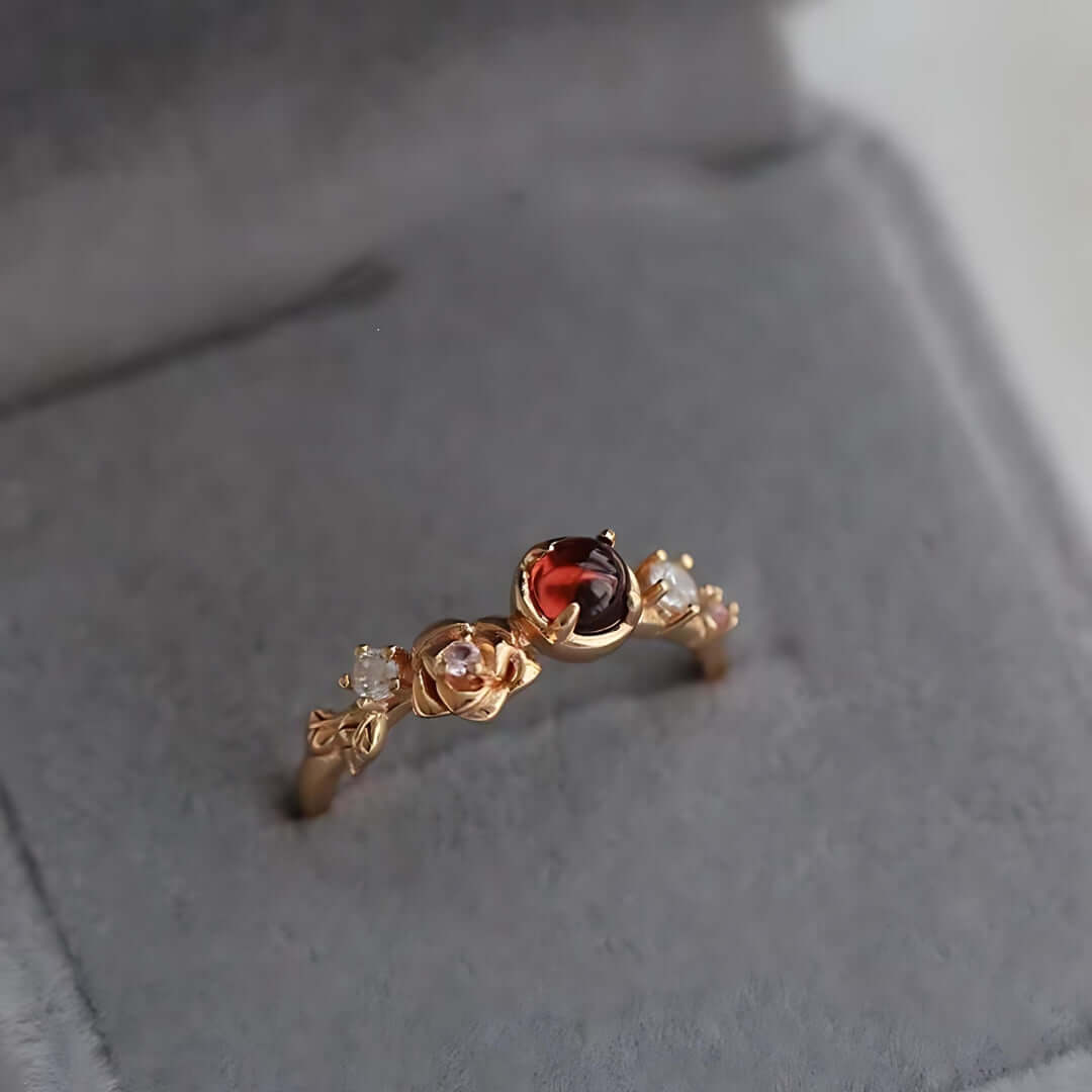 Elegant Rose Red Garnet Capricorn Ring for Women | Zodiac Birthstone Jewelry Gift | Perfect for Birthdays, Anniversaries & Special Occasions | R5838