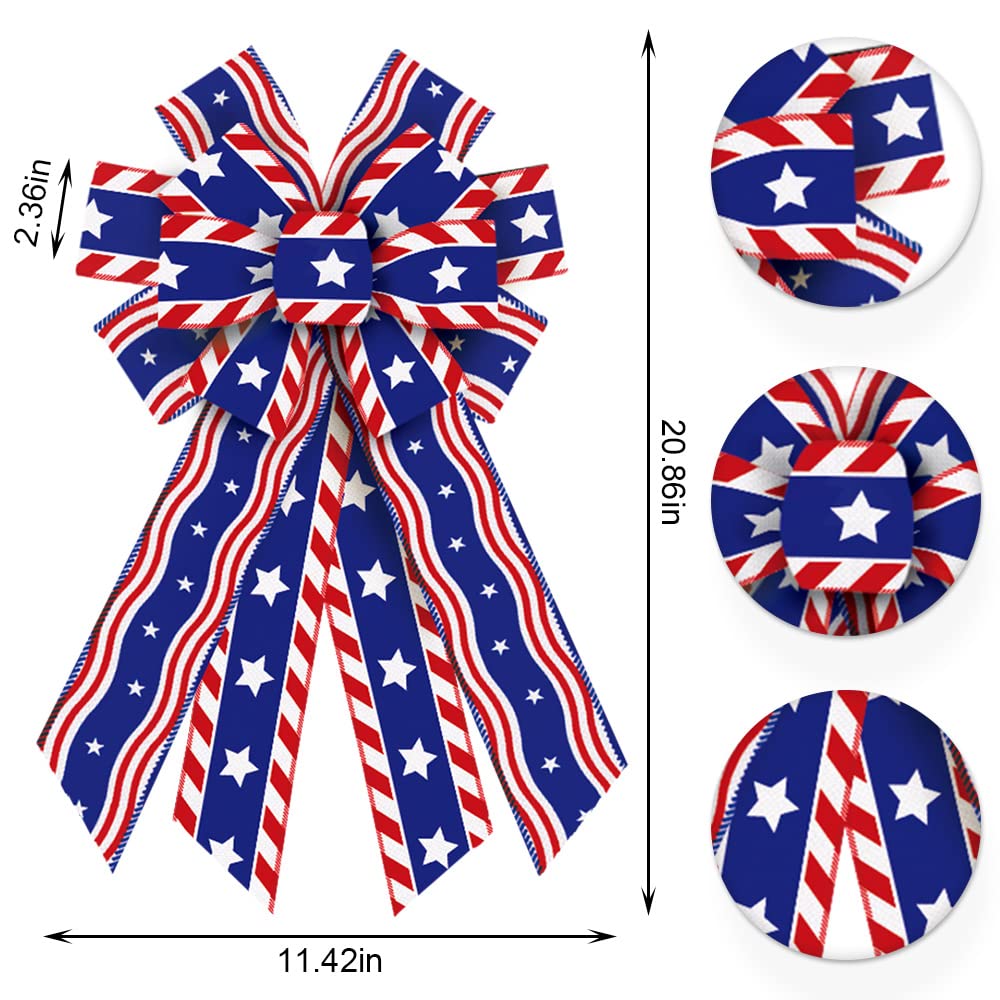 ALIBBON Patriotic Wreath Bows - Red White Blue 4th of July Decor for Doors