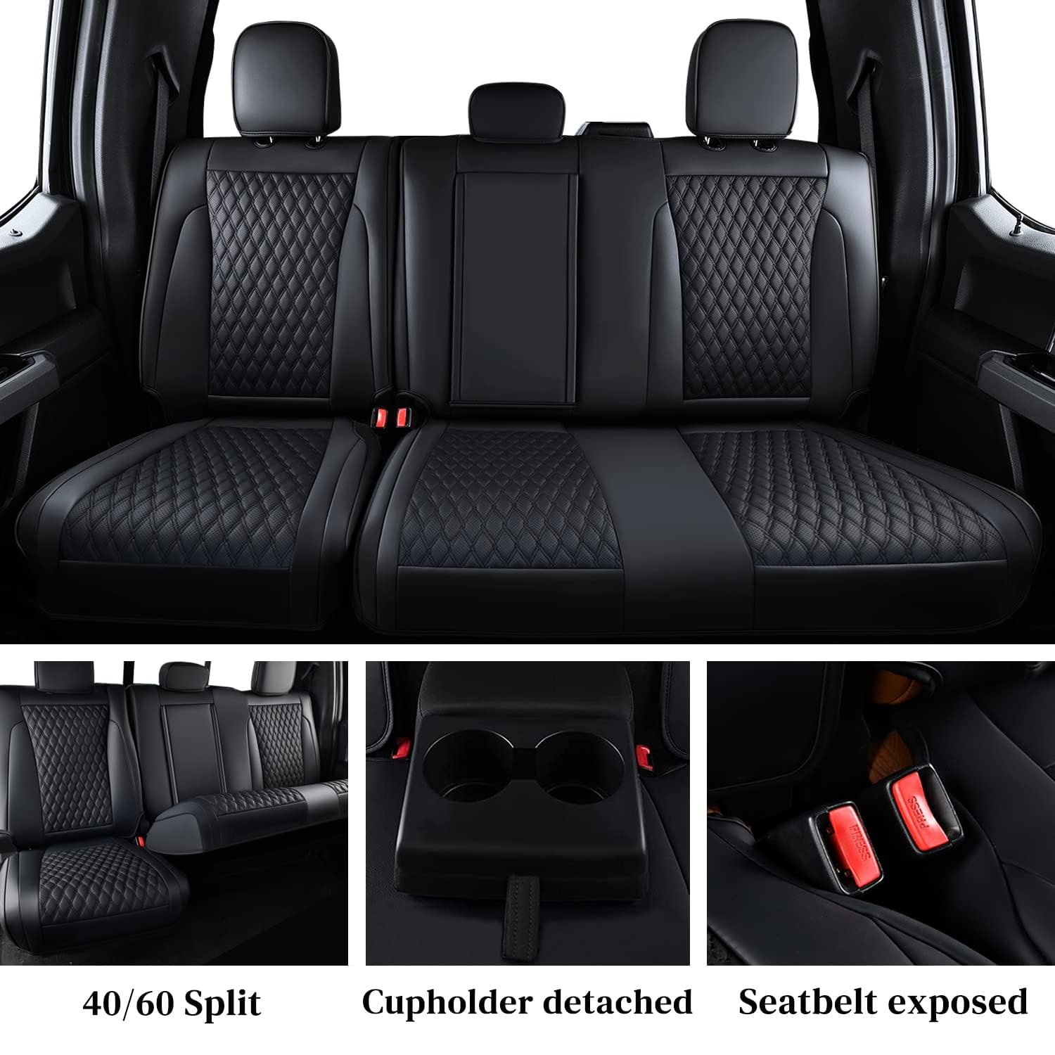 **Waterproof Faux Leather Seat Covers for Ford F150 (2015-2025) & F250/F350/F450 (2017-2025) Crew Cab – Full Set Black Truck Interior Protectors – Durable Car Seat Cushion Covers for Off-Road, Work & Daily Driving**