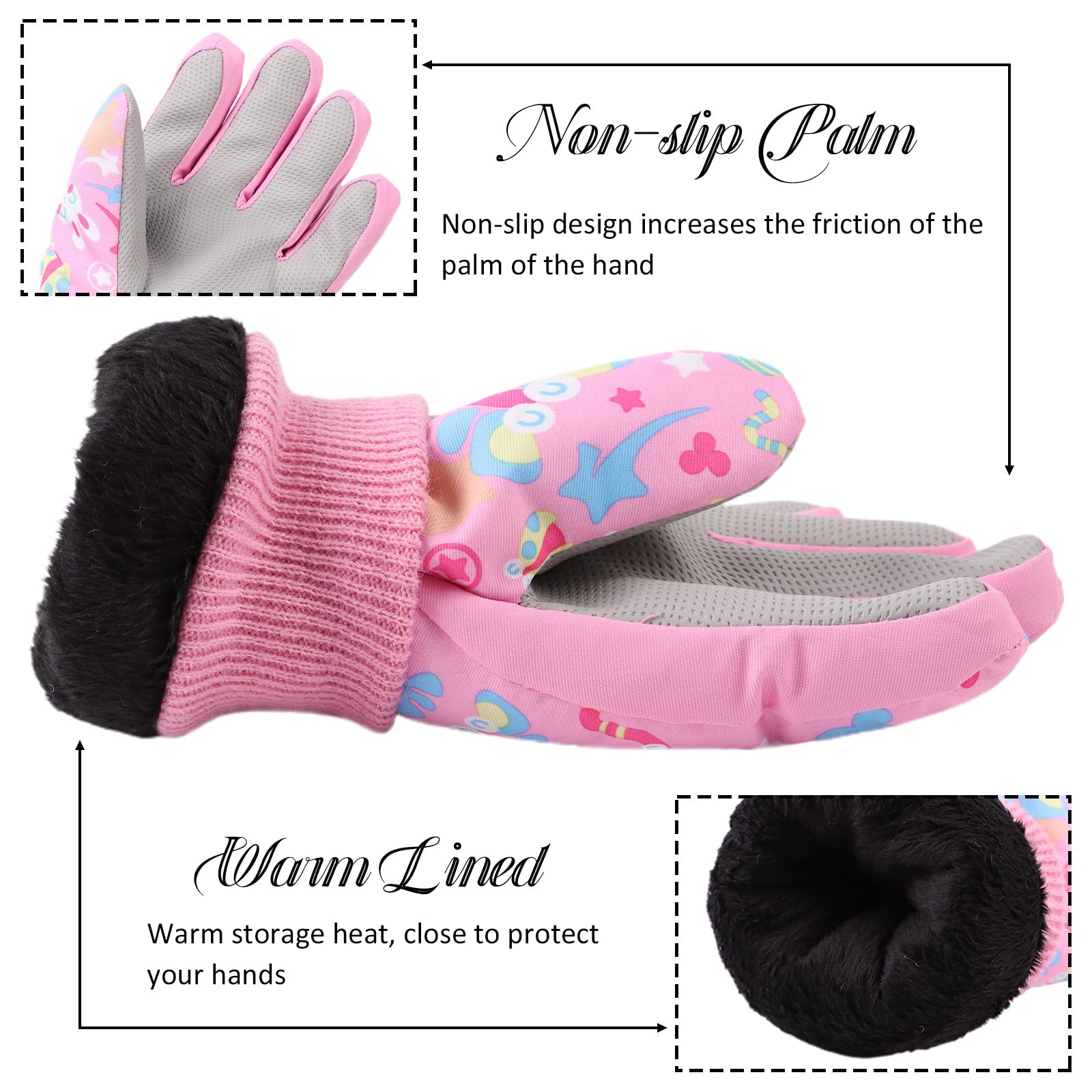 **Warm Kids Ski Gloves for Boys & Girls - Waterproof Winter Snow Gloves with Fleece Lining - Perfect for Skiing, Snowboarding & Cold Weather Play**