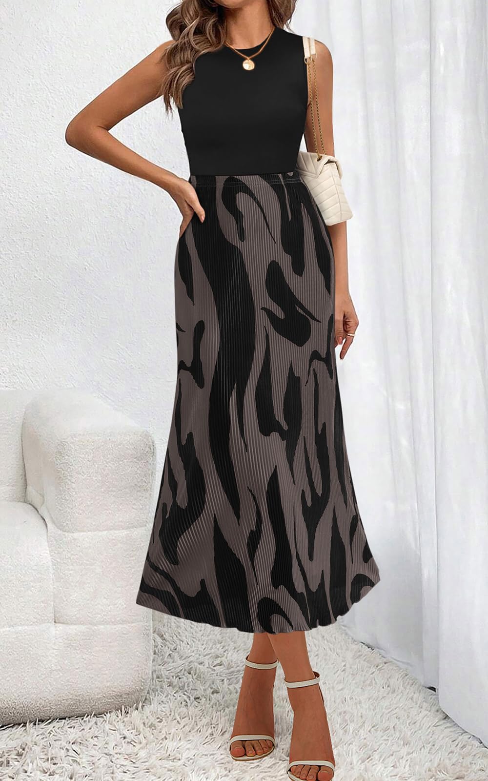 PRETTYGARDEN Women's High Waist Floral Print A-Line Pleated Midi Skirt - Trendy Summer 2025 Long Skirt for Casual Outings, Beach Vacations & Date Nights