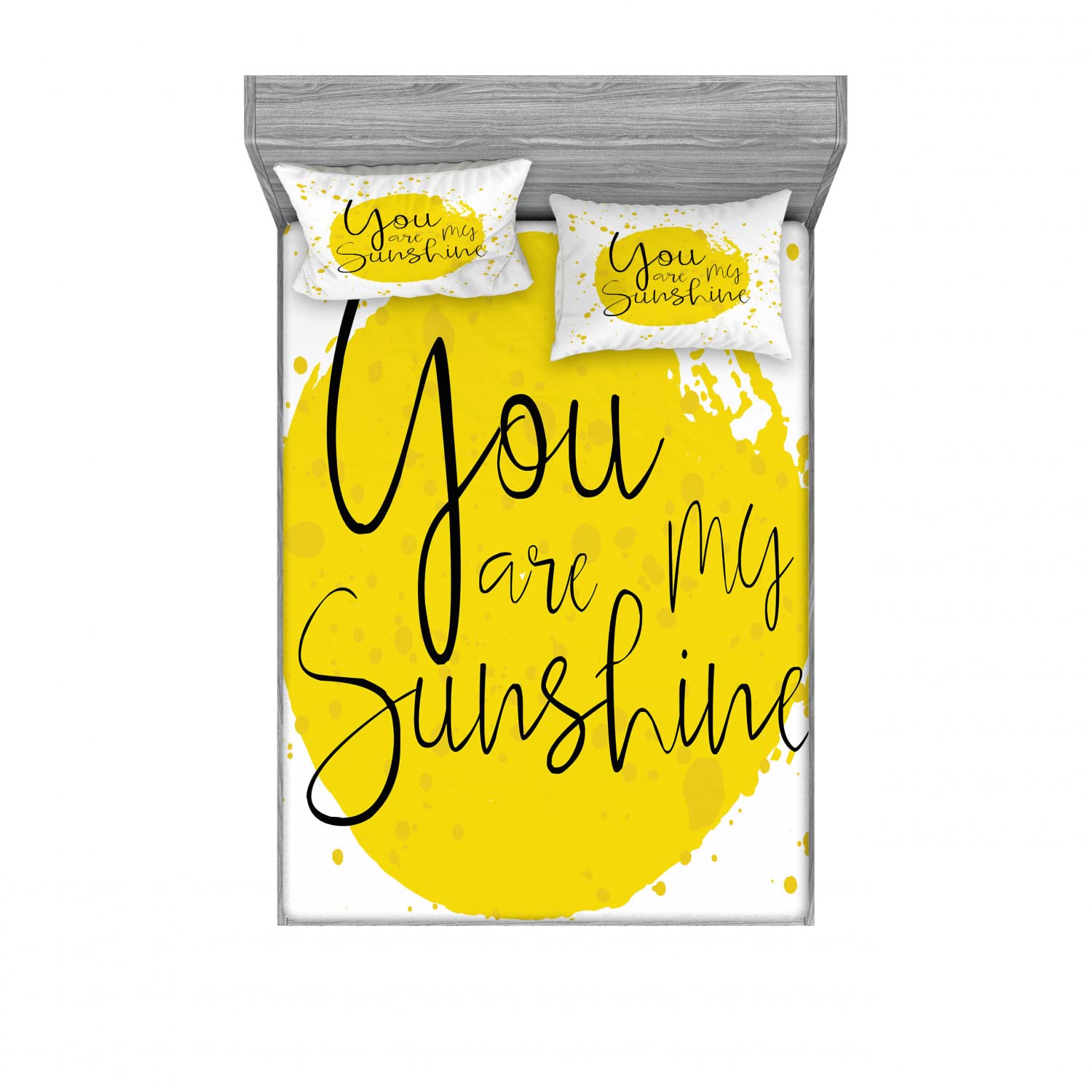 Ambesonne 2-Pack Yellow Fitted Sheet & Pillow Sham Set - Full Size Bedding with 2 Fitted Sheets & 4 Pillow Covers - Splash Inspirational Design - Soft & Breathable for Comfortable Sleep - Perfect for Guest Rooms, Dorms, or Kids' Bedrooms