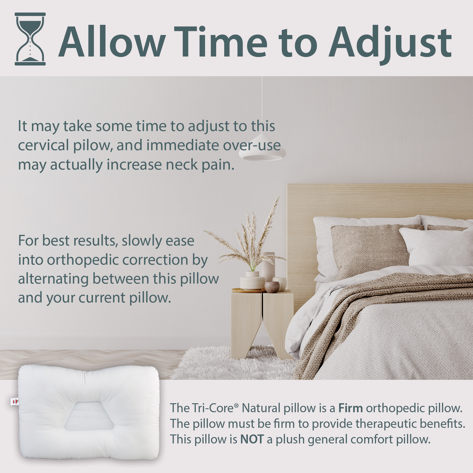 Tri Core Natural Cervical Support Pillow with Premium Organic Cotton Shell - Orthopedic Neck Pain Relief Pillow for Side, Back & Stomach Sleepers - Perfect for Home, Office & Travel Use