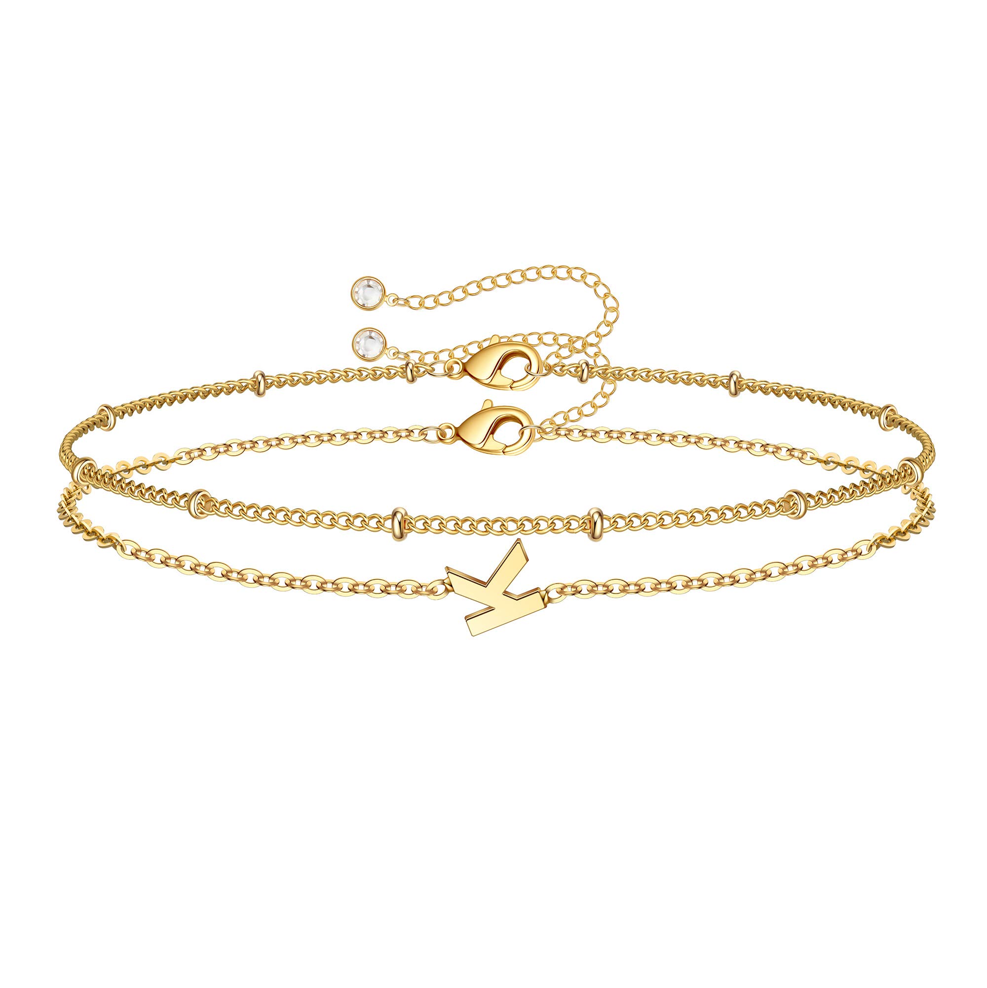 Personalized Initial Bracelets for Women - Layered Letter Charm A-Z in Gold, Silver & Rose Gold | Dainty Jewelry for Birthday Gifts, Everyday Wear & Special Occasions
