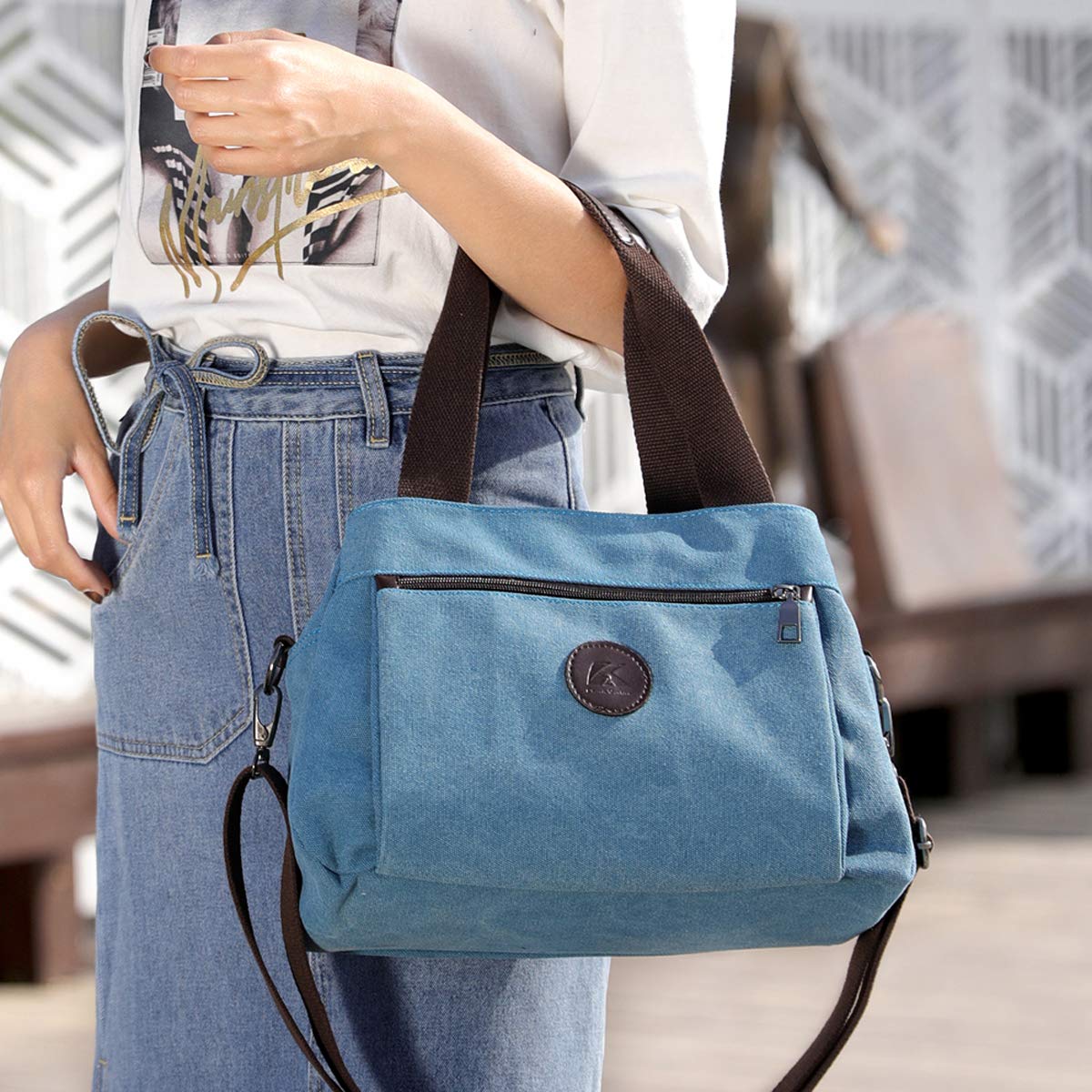 DOURR Women's Canvas Hobo Handbag - Multi Compartment Crossbody Tote Purse with Adjustable Strap, Medium Satchel Bag for Everyday Use, Work, Travel & Shopping
