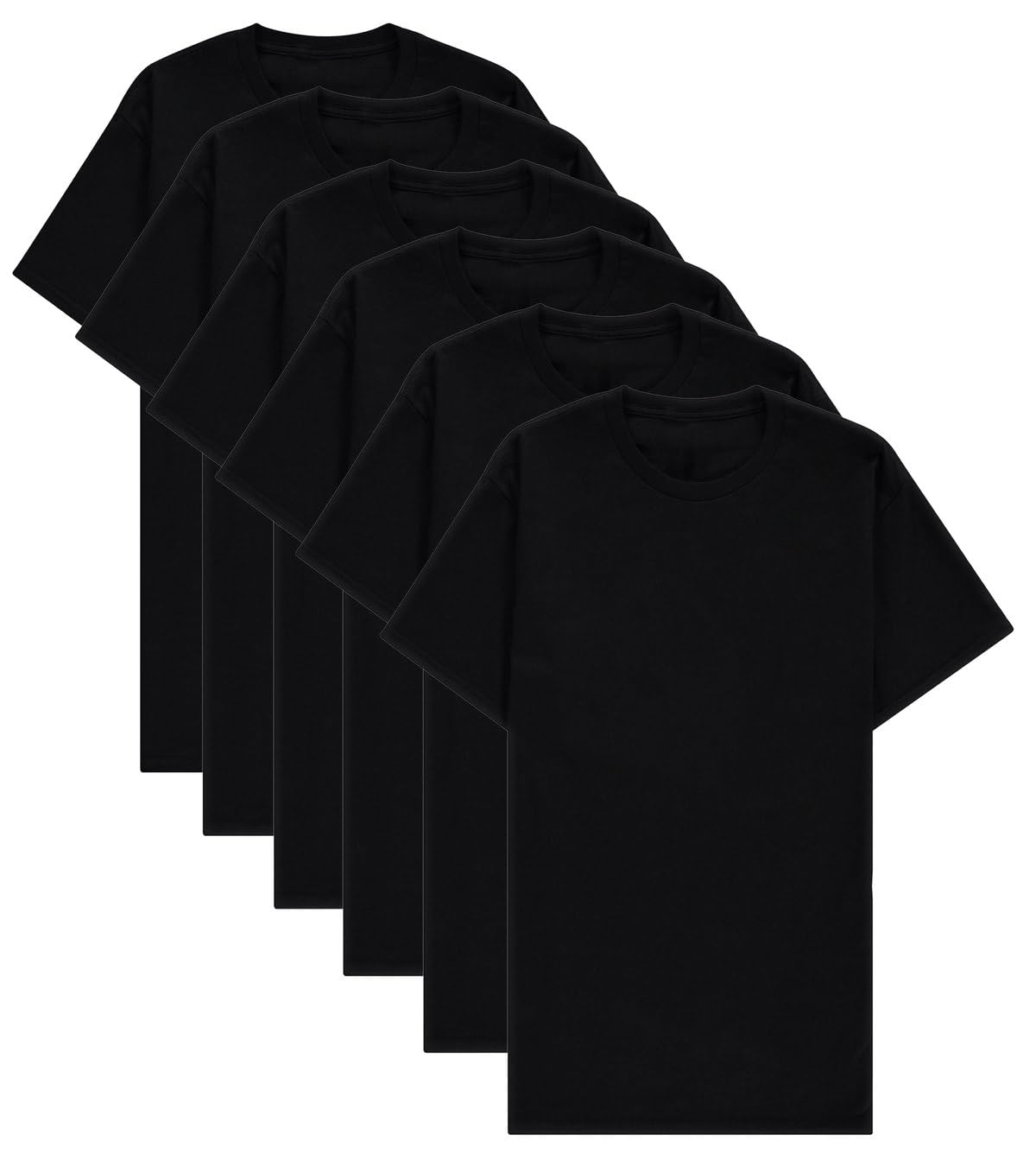 BILLIONHATS 6 Pack Men's Cotton Short Sleeve Lightweight T-Shirts - Soft Breathable Crew Neck Tees for Casual Wear, Gym & Everyday Use (Black, 6X-Large Bulk Pack)