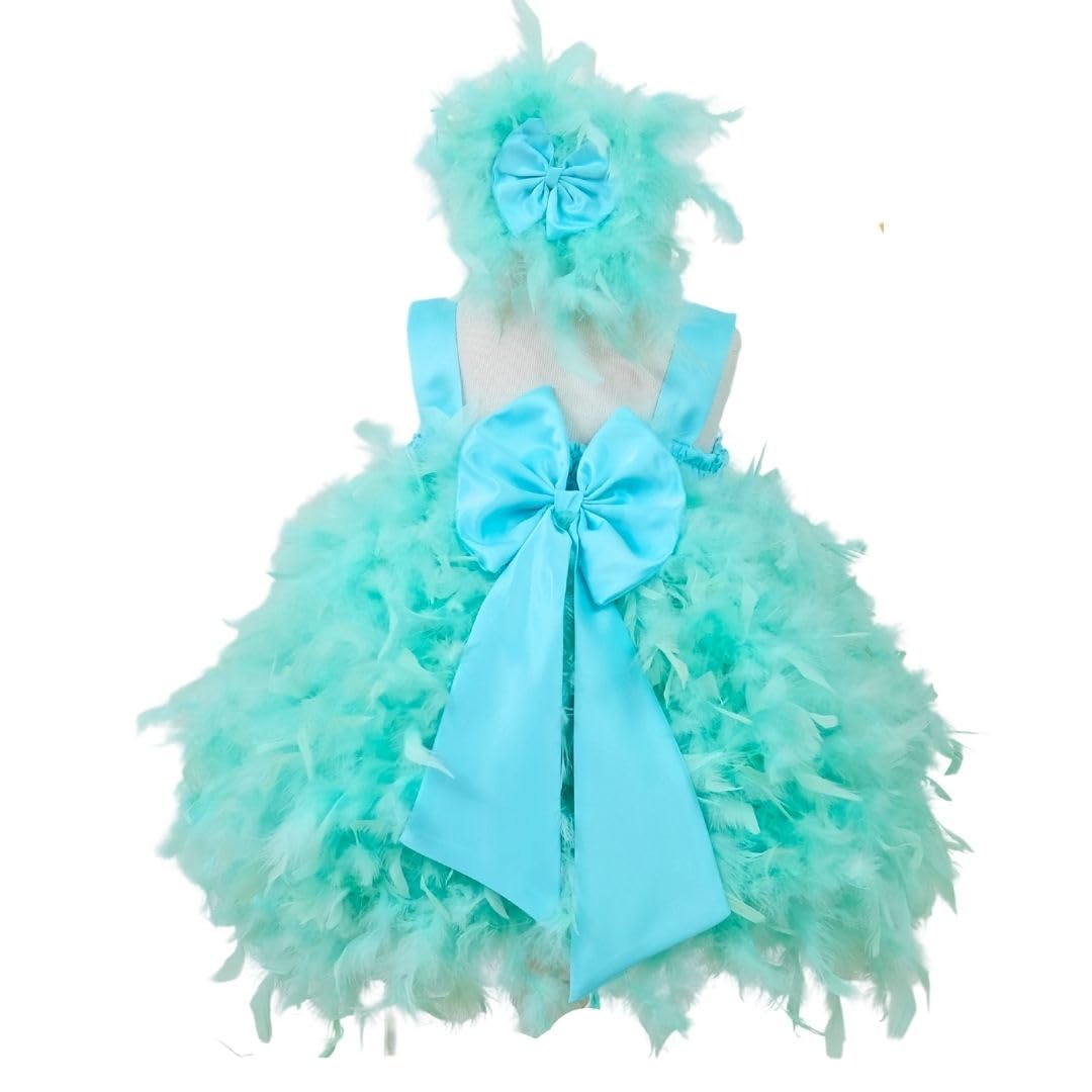 **Elegant Baby Girl Feather Cupcake Pageant Dress - Sleeveless Floral Maxi Toddler Outfit for Birthday, Holiday & Special Occasions - Green 9-12 Months US Kids' Size**    *Perfect for birthday parties, holiday celebrations, pageants, photo shoots, and special family events.*
