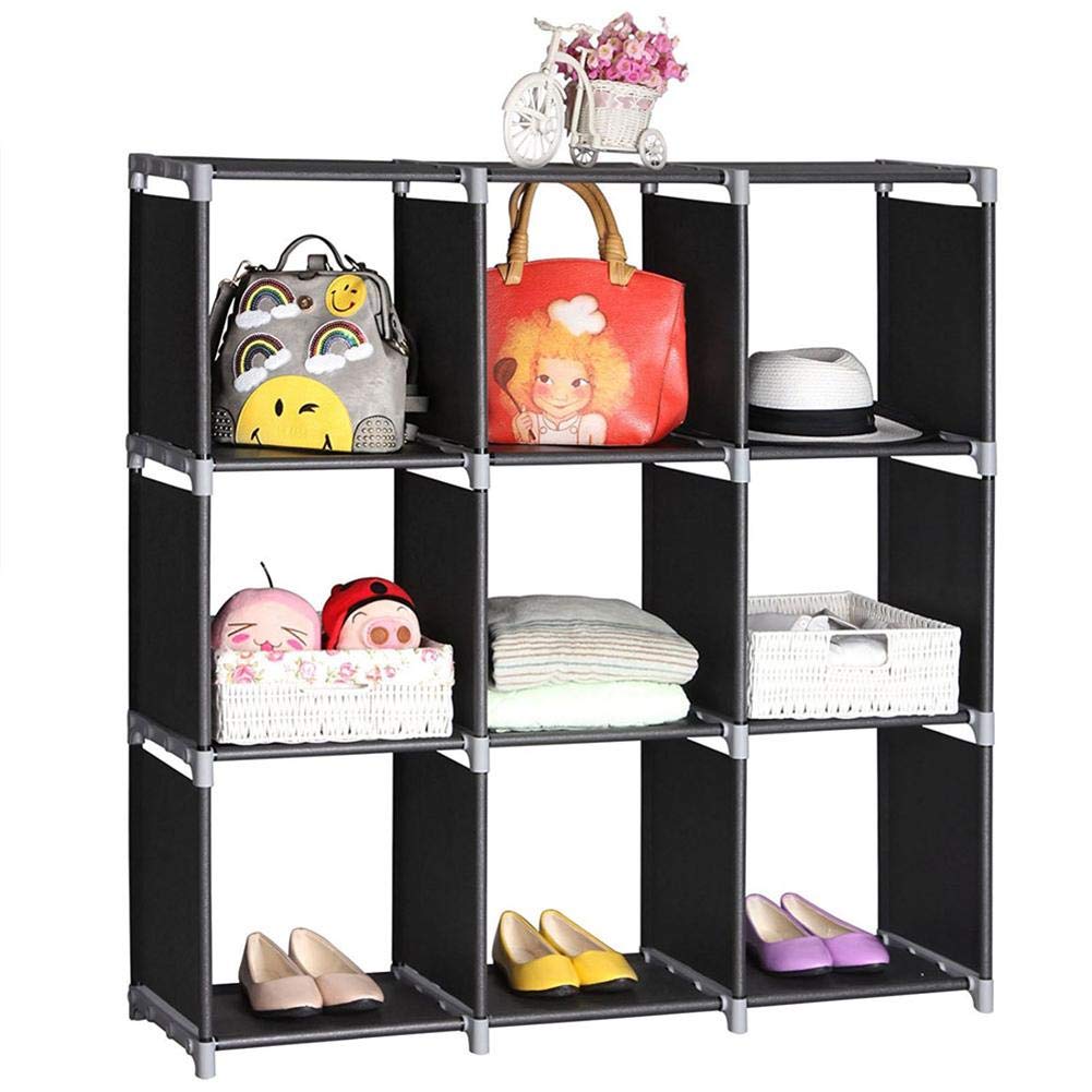 GOTOTOP 9-Cube Storage Shelf Organizer - 3-Tier DIY Closet & Bookcase for Living Room, Kids Room, Bedroom - Perfect for Toys, Books & Daily Essentials (Black) | Space-Saving Home & Office Storage Solution