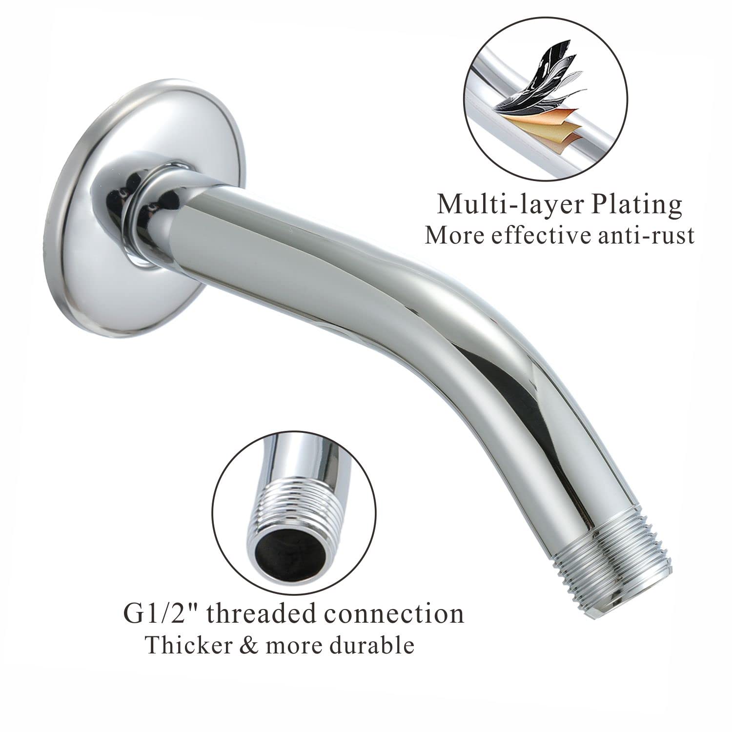 Voolan 8 Inch High Pressure Rain Shower Head with 6 Inch Shower Arm and Flange, 304 Stainless Steel Water Saving Showerhead for Relaxing Spa-Like Experience - Perfect for Bathroom, Master Suite and Low Water Pressure Homes