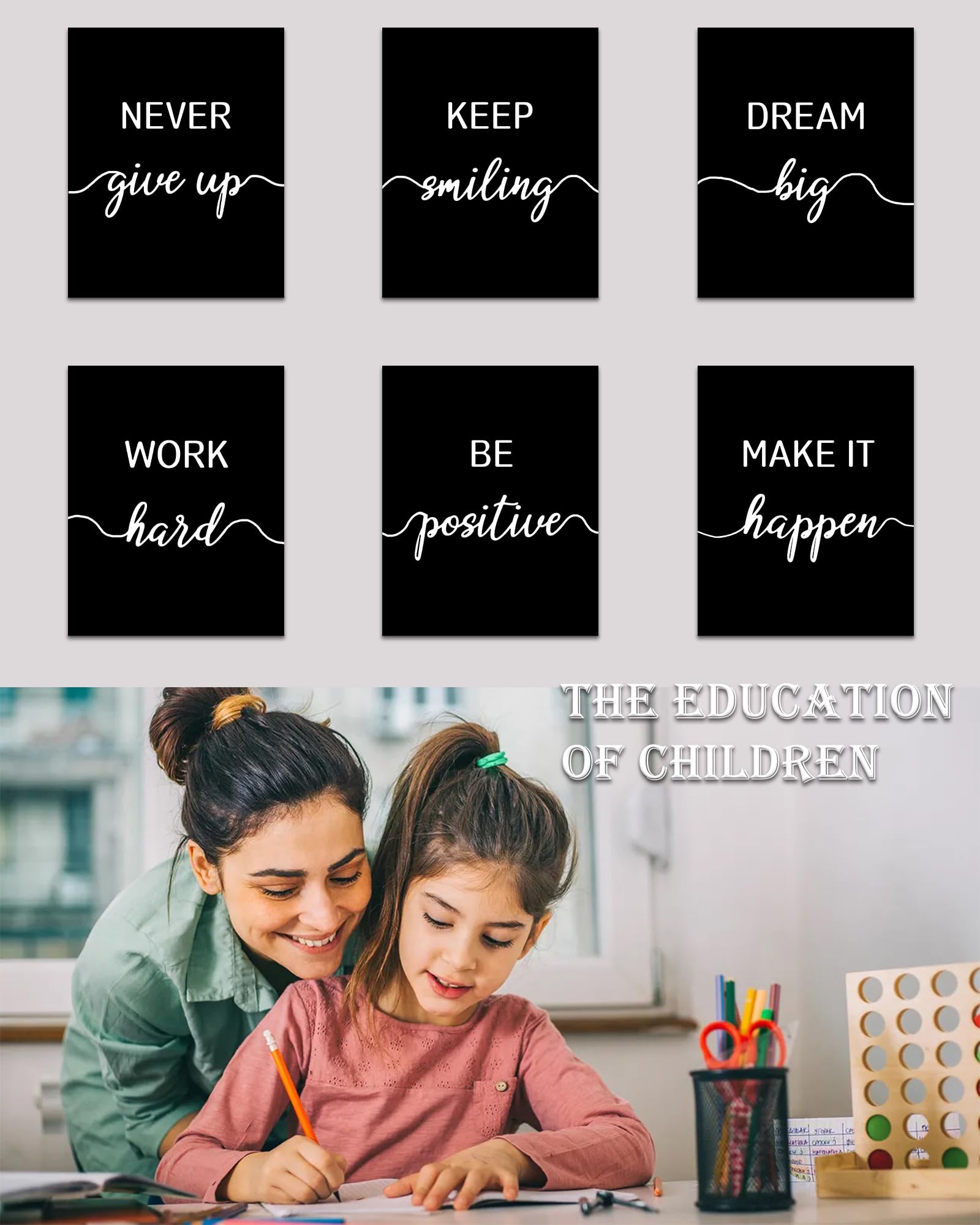 Motivational Wall Art Set - 6 Pack Framed Inspirational Quotes Canvas Posters (8x10 Inch) for Office, Living Room & Bedroom Decor - Perfect for Home, Work & Gifts