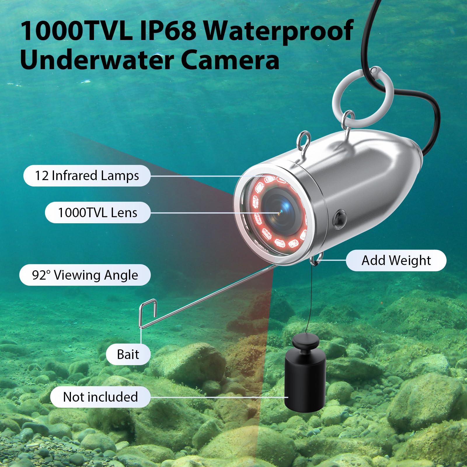 Eyoyo 9 Inch LCD Underwater Fishing Camera with 1000TVL, 15m Cable & 12 IR Lights - Portable Fish Finder for Ice, Lake, Boat Fishing - Ideal for Night Fishing, Scuba Diving & Underwater Exploration