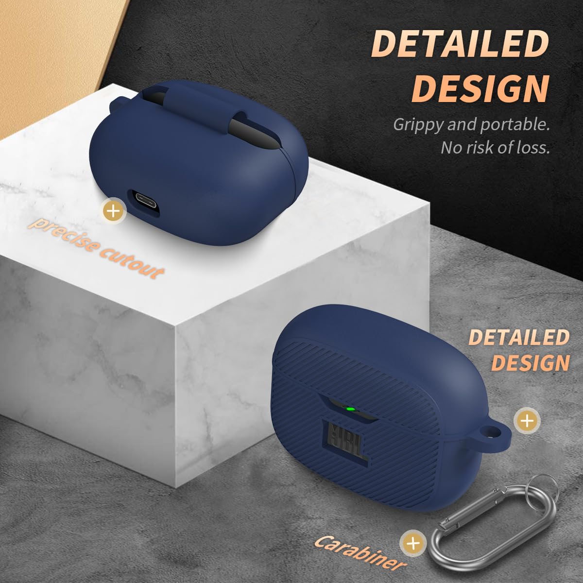 JBL Vibe 200TWS & Vibe Beam Silicone Protective Case Cover with Carabiner - Shockproof Charging Case for True Wireless Headphones (Blue) | Perfect for Gym, Travel & Outdoor Activities
