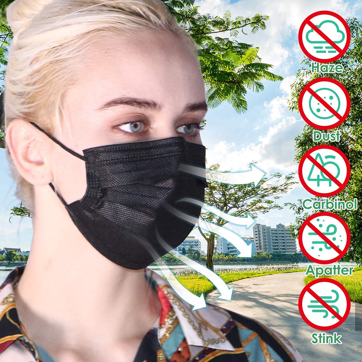 Wisezag Black Disposable 3-Ply Surgical Face Masks with Nose Clip - 50 Pack for Men & Women - Perfect for Daily Protection, Travel & Public Safety