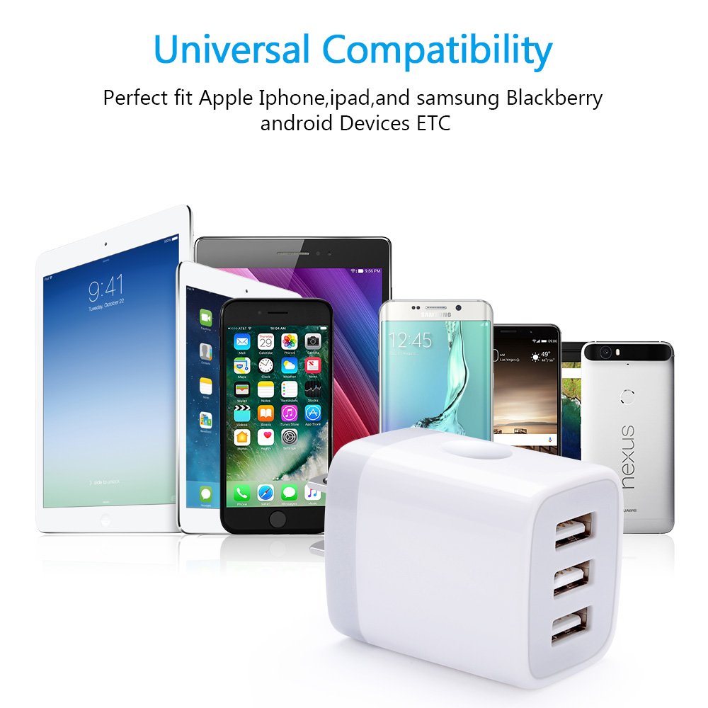Hootek 2-Pack 3-Port USB Wall Charger - 3.1A Fast Charging Power Adapter for iPhone 16/15/14/13/12/11/Pro/XS/MAX/8/Plus, iPad, Samsung Galaxy S24/S23 - Compact Multi-Port Charging Station for Home, Office & Travel