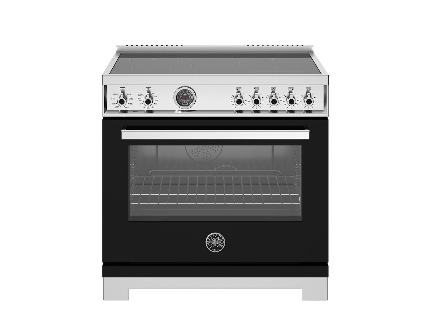 Bertazzoni PRO365ICFEPNET 36 Inch Induction Range with 5 Heating Zones & Cast Iron Griddle - Electric Self-Cleaning Oven in Nero Black | Perfect for Professional Chefs & Home Cooking Enthusiasts