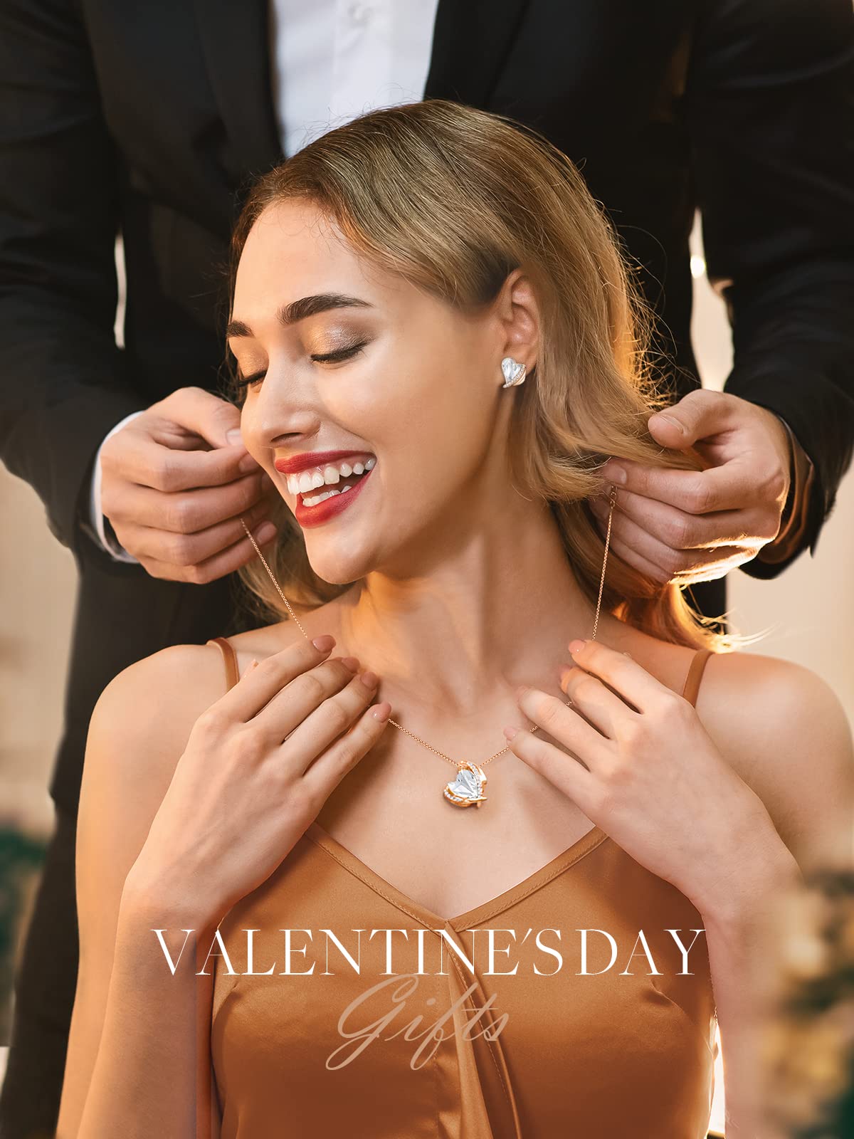 CDE Love Heart Stud Earrings for Women - Rose Gold Plated Earrings with Austrian Crystals, Elegant Jewelry Gift for Women, Mom, Wife - Perfect for Valentine's Day, Anniversary, Birthday & Everyday Wear