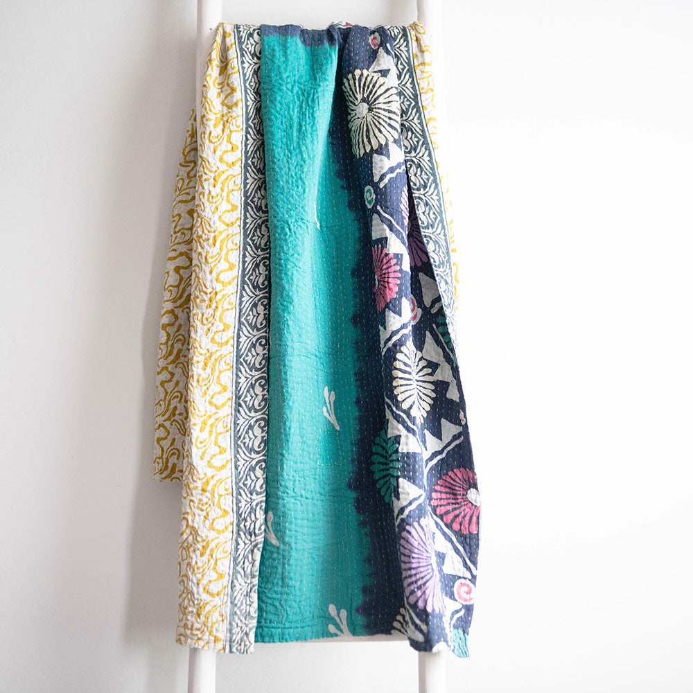Handmade Unique Kantha Quilt KT6474 - Traditional Indian Patchwork Bedspread for Cozy Home Decor & Bohemian Style Bedroom