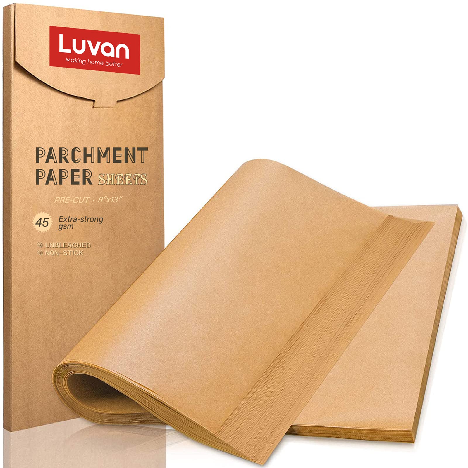 Luvan 200-Pack Unbleached Precut Parchment Paper Sheets 9x13 Inch - Non-Stick Baking Paper for Oven, Air Fryer, Grilling & Steaming | Fits Half Sheet Pans | Perfect for Cookies, Roasting Veggies & Meal Prep