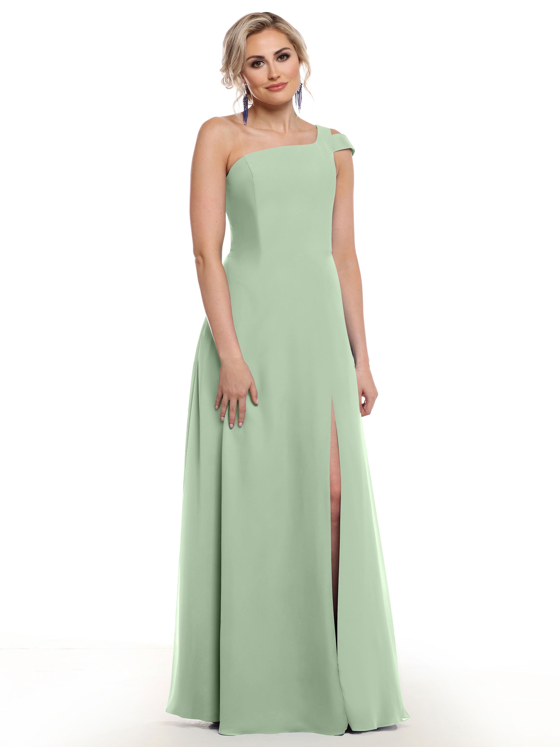 Elegant 80139 Chiffon A-Line One Shoulder Bridesmaid Dress with High Slit - Perfect for Weddings, Formal Events & Evening Parties