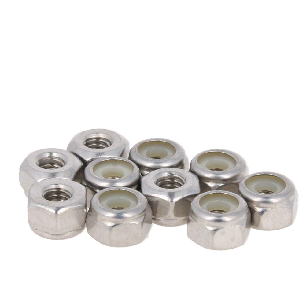 MroMax 8#32 Nylon Insert Hex Lock Nuts - 304 Stainless Steel Locking Nuts, Hex Drive Fasteners for Industrial & Construction Use (10pcs) - Secure Bolted Joints in Machinery, Automotive & DIY Projects