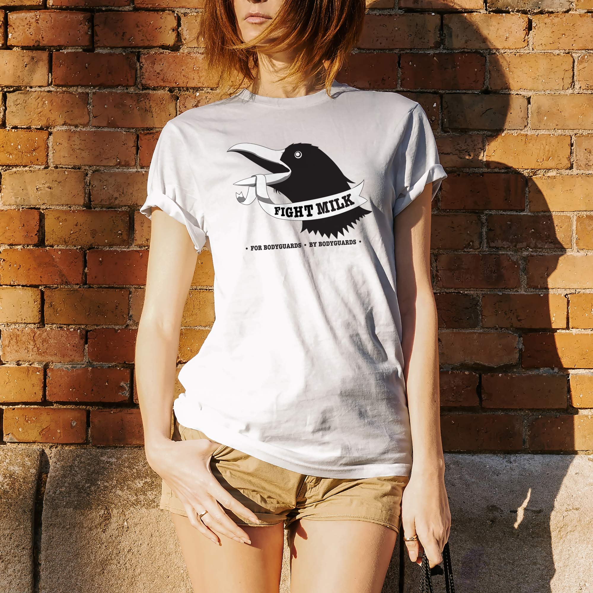 UGP Campus Apparel Fight Milk T-Shirt - Funny 'Fight Like A Crow Bodyguard' TV Show Inspired Graphic Tee for Men & Women - Perfect for Cosplay, Comic Con, and Superfan Outfits