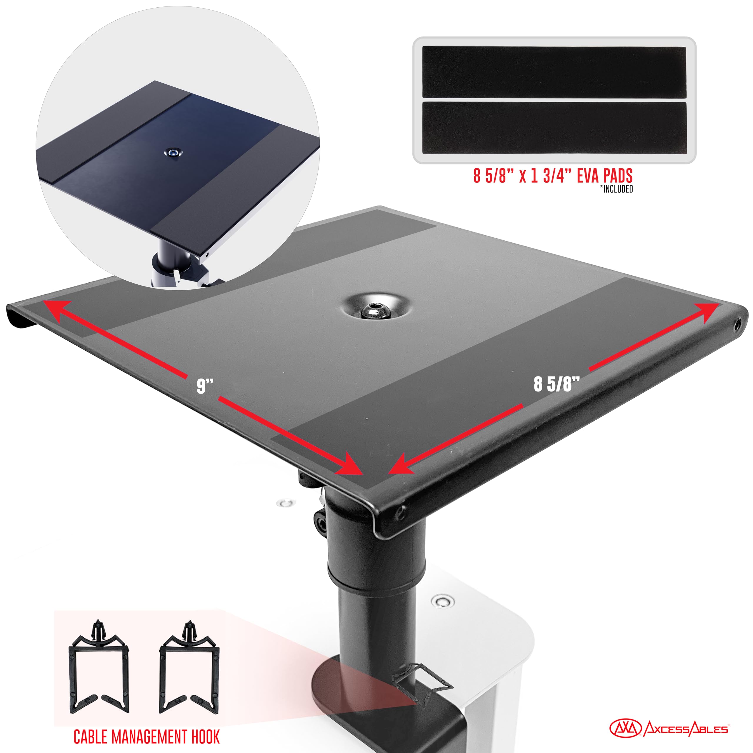 AxcessAbles Adjustable Clamp-On Studio Monitor Speaker Stands (Pair) - Height Adjustable Desk Mount for Studio Monitors & Bookshelf Speakers | Perfect for Home Studios, Gaming Setups & Office Workspaces