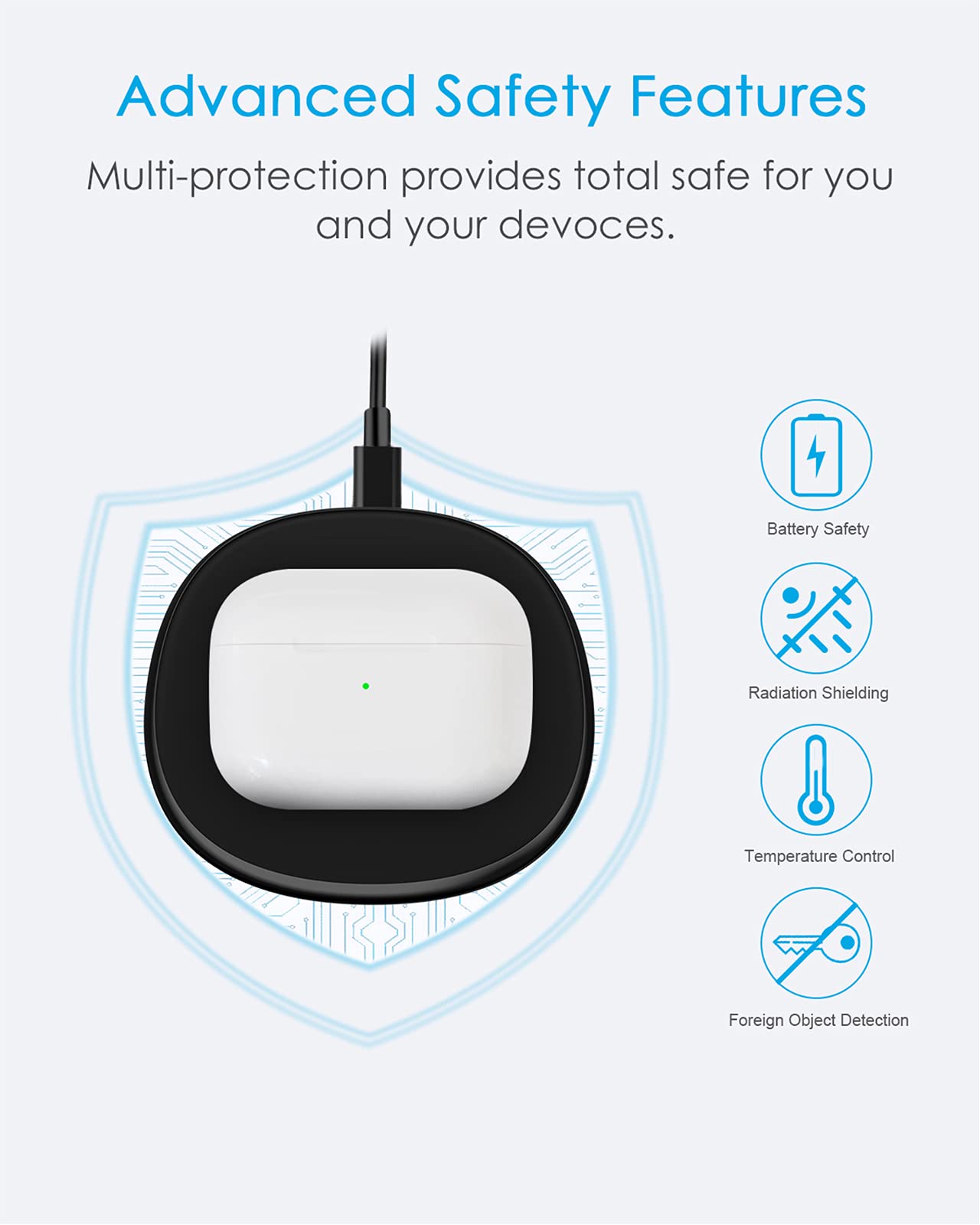NANAMI Fast Wireless Charger - Qi-Certified 15W Wireless Charging Stand & Pad Set for iPhone 15/14/13/12/11 Pro Max, Samsung Galaxy S24/S23/S22/S21/Note 20, AirPods Pro - Perfect for Home, Office & Travel Charging